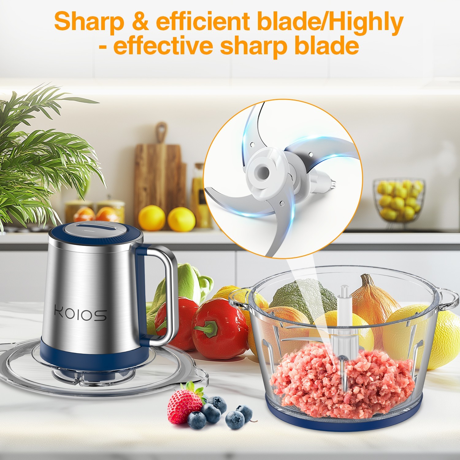 2Pcs KOIOS Electric Food Processors Meat Grinder Veg Chopper Home Use Kitchen US
