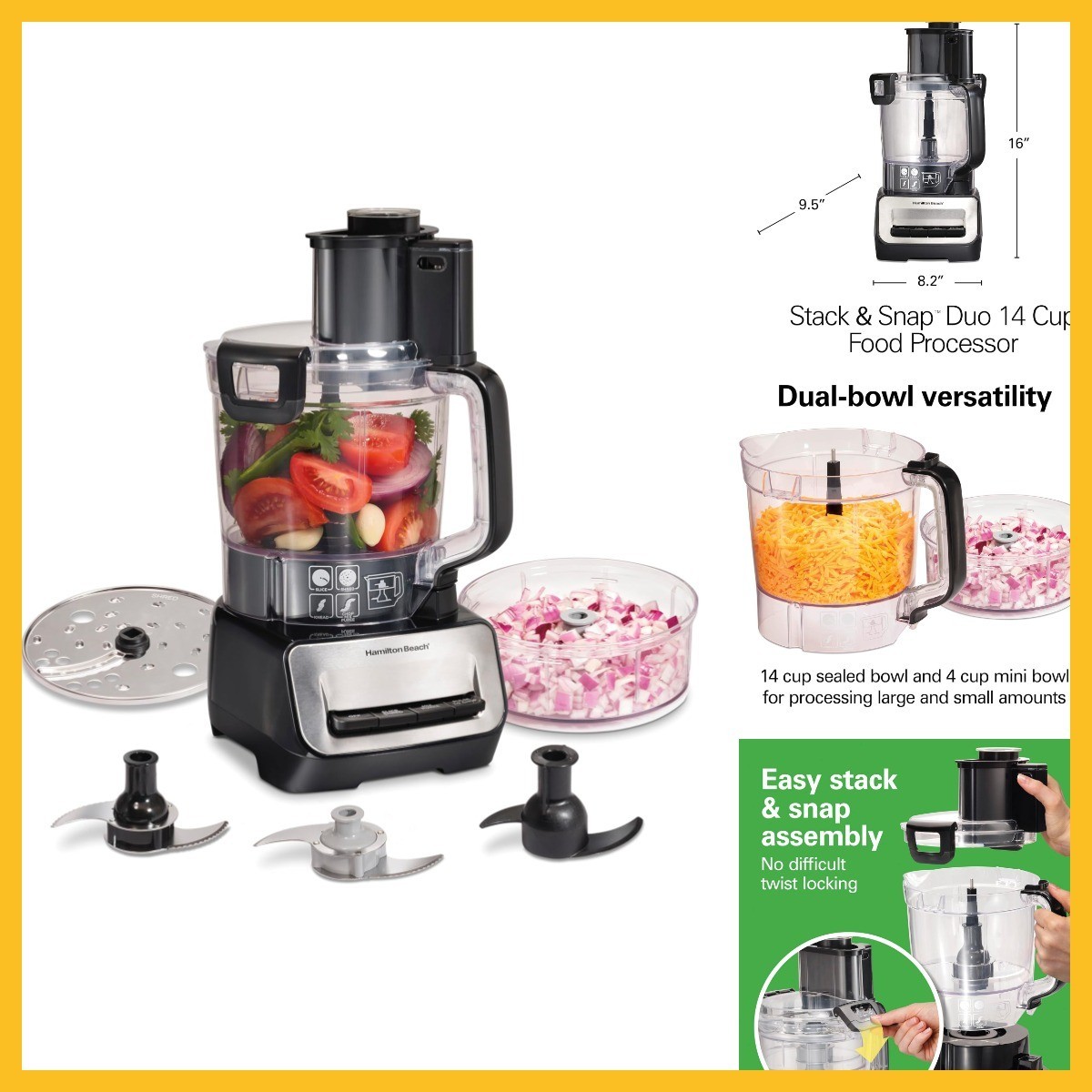 Hamilton Beach Stack & Snap Food Processor and Vegetable Chopper, Stainless Stee