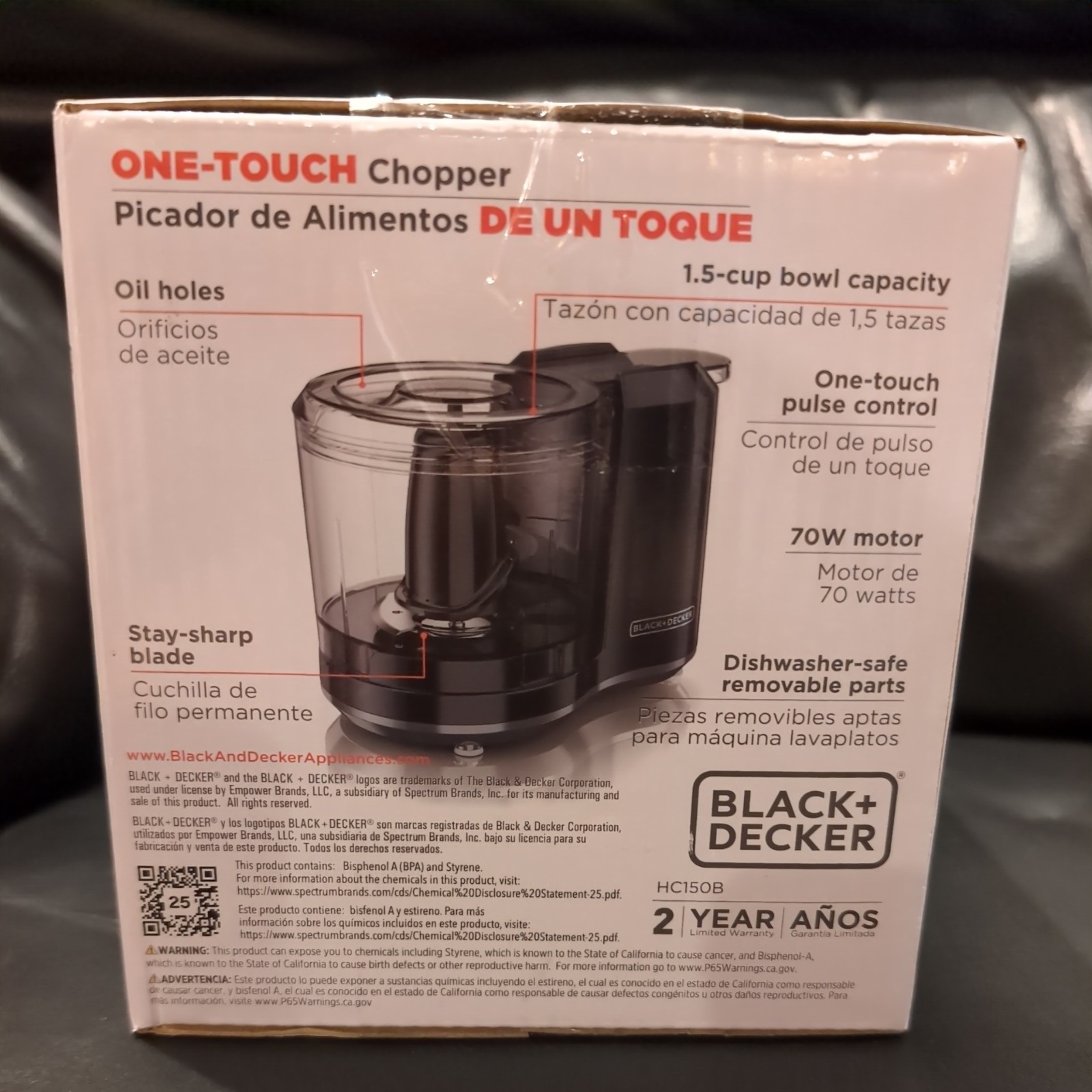 BLACK + DECKER 1.5 Cup Capacity One-Touch Electric Chopper Black HC150B