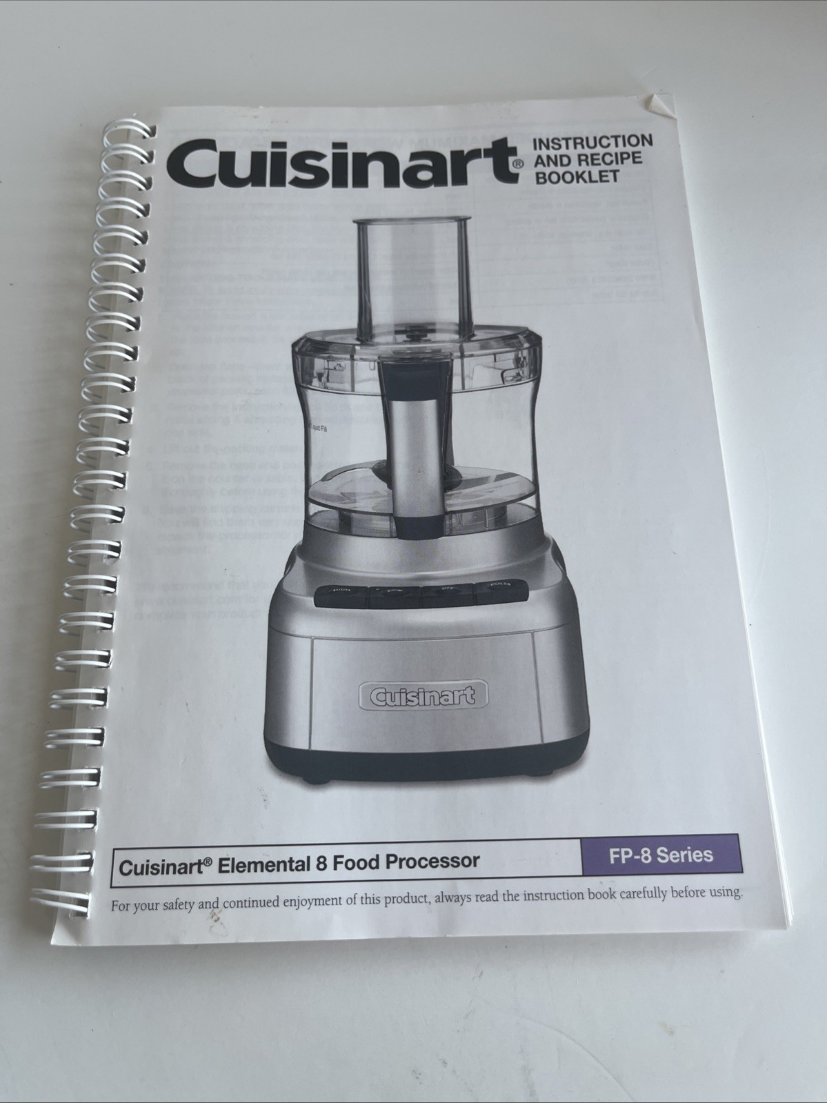 Cuisinart Elemental 8 Food Processor FP-8 Manual Instruction Handbook & Recipes