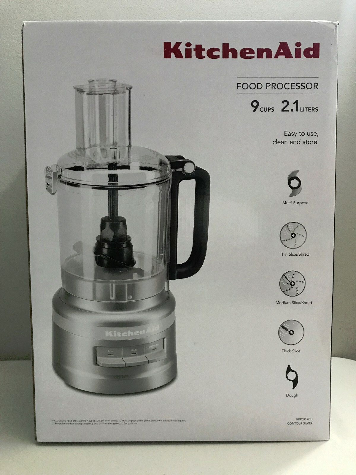 KitchenAid KFP0919 9 Cup Food Processor Plus Silver Chop Puree Knead Shred Slice