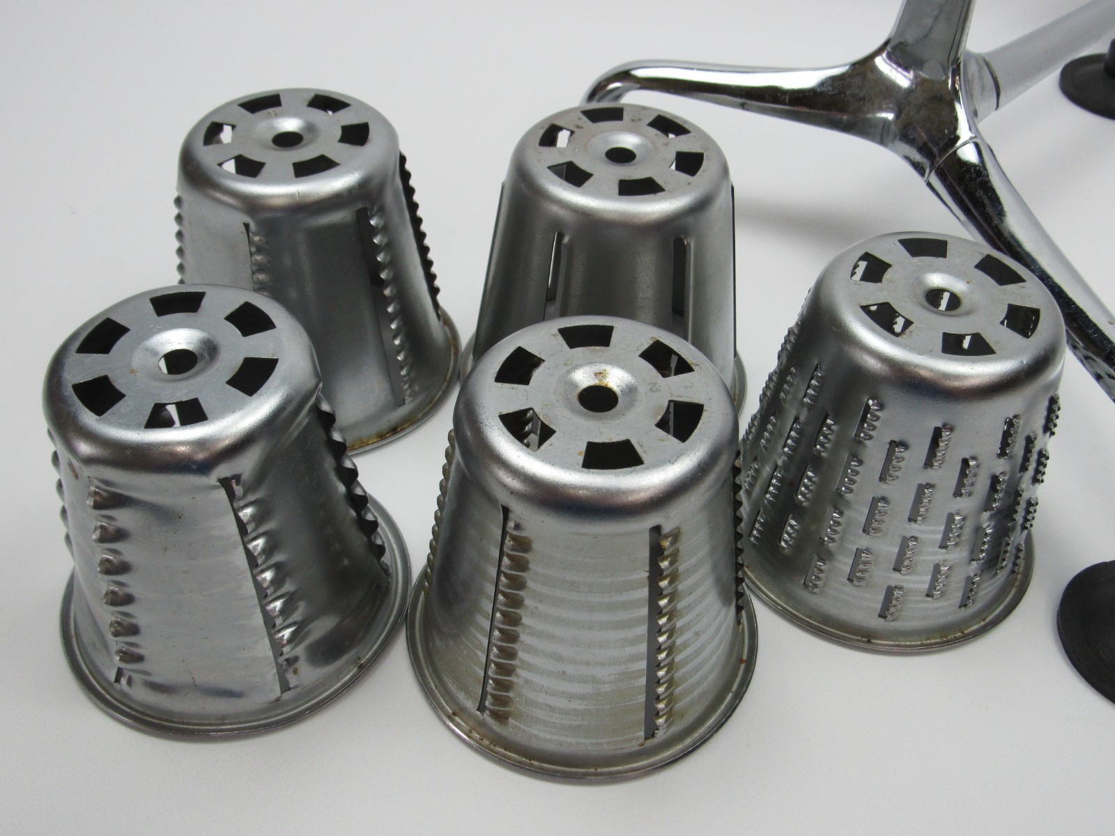 Vintage Saladmaster Food Processor Chopper Shredder Chrome 5 Cones