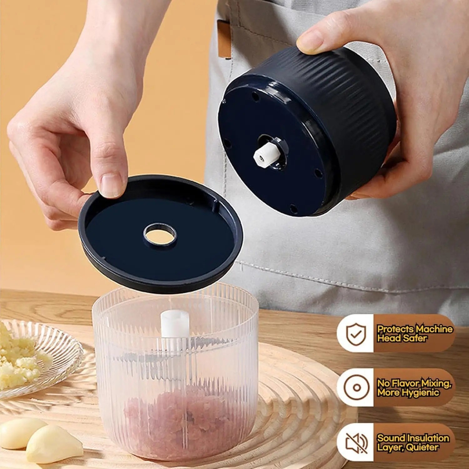 Electric Mini Garlic Chopper 250ML USB Food Processor for Onion Veg Fruit Meat