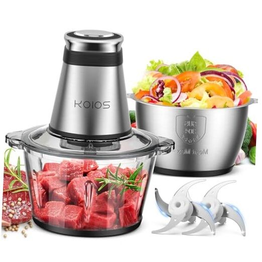 KOIOS Food Processor, 500W Electric Food Chopper with 2 Bowls (8 Cup+8 Black