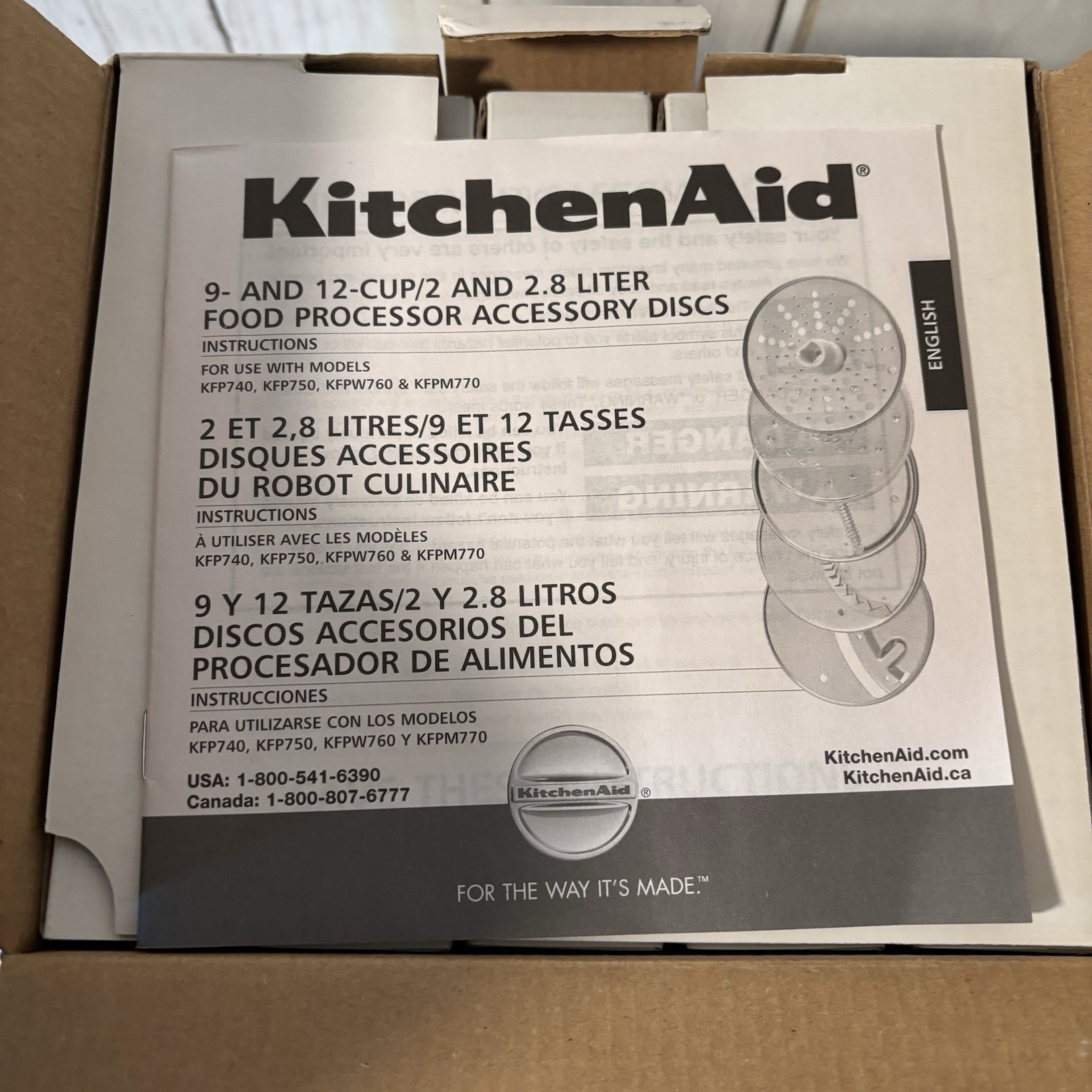 KitchenAid Food Processor 5 Disc Set KFP7DS For 9&12 Cup KFP740 750, KFPW760 770