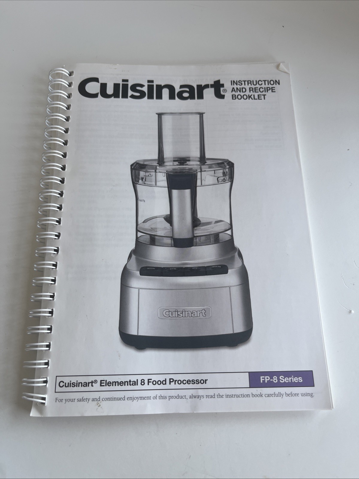 Cuisinart Elemental 8 Food Processor FP-8 Manual Instruction Handbook & Recipes