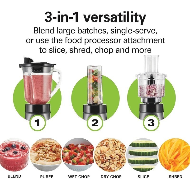 3-in-1 Food Processor Blender Combo 700W Smoothie Maker Chopper W/ Glass Jar New