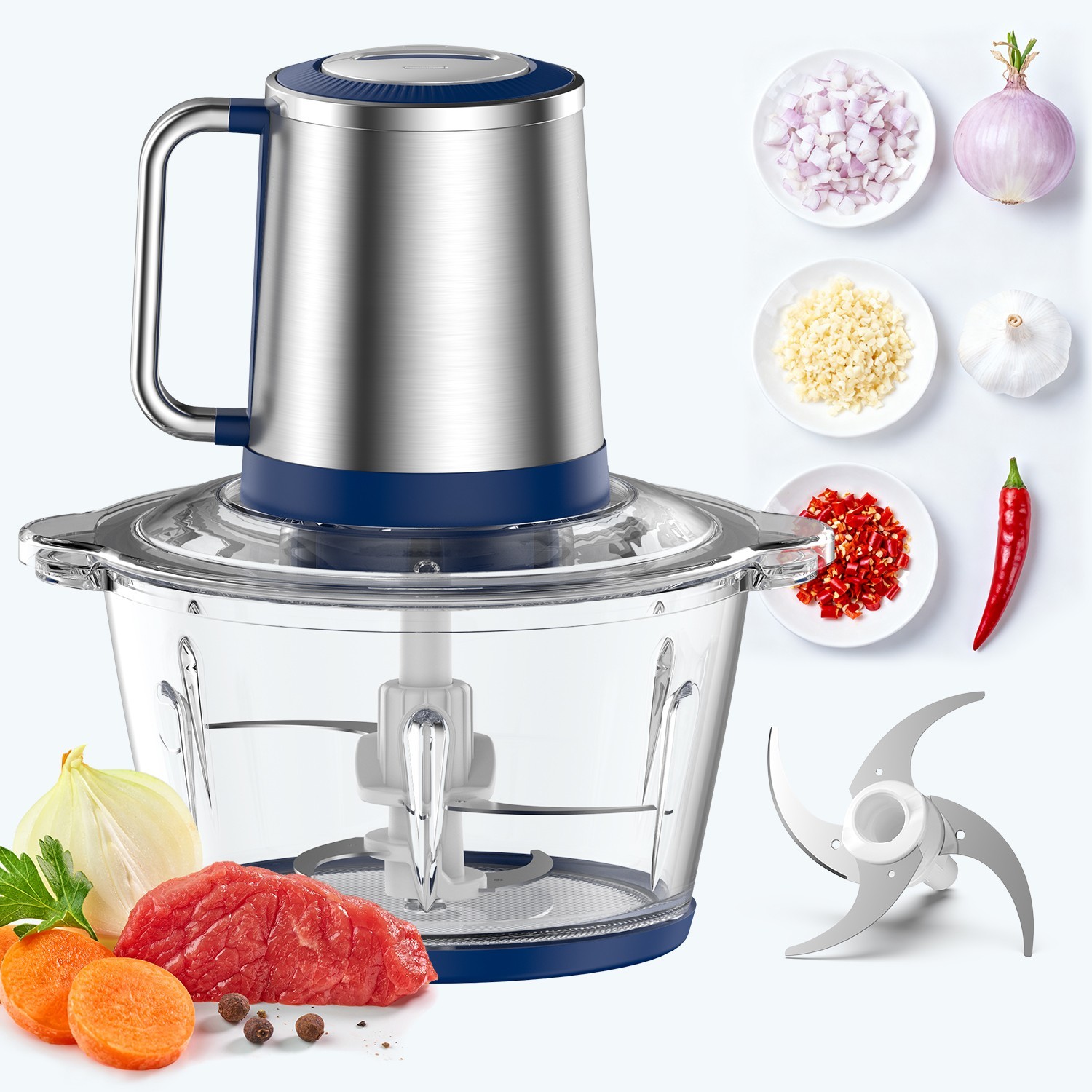 KOIOS Food Processors Electric Food Chopper Mixer 8 Cup Glass Bowl Chop Grinder