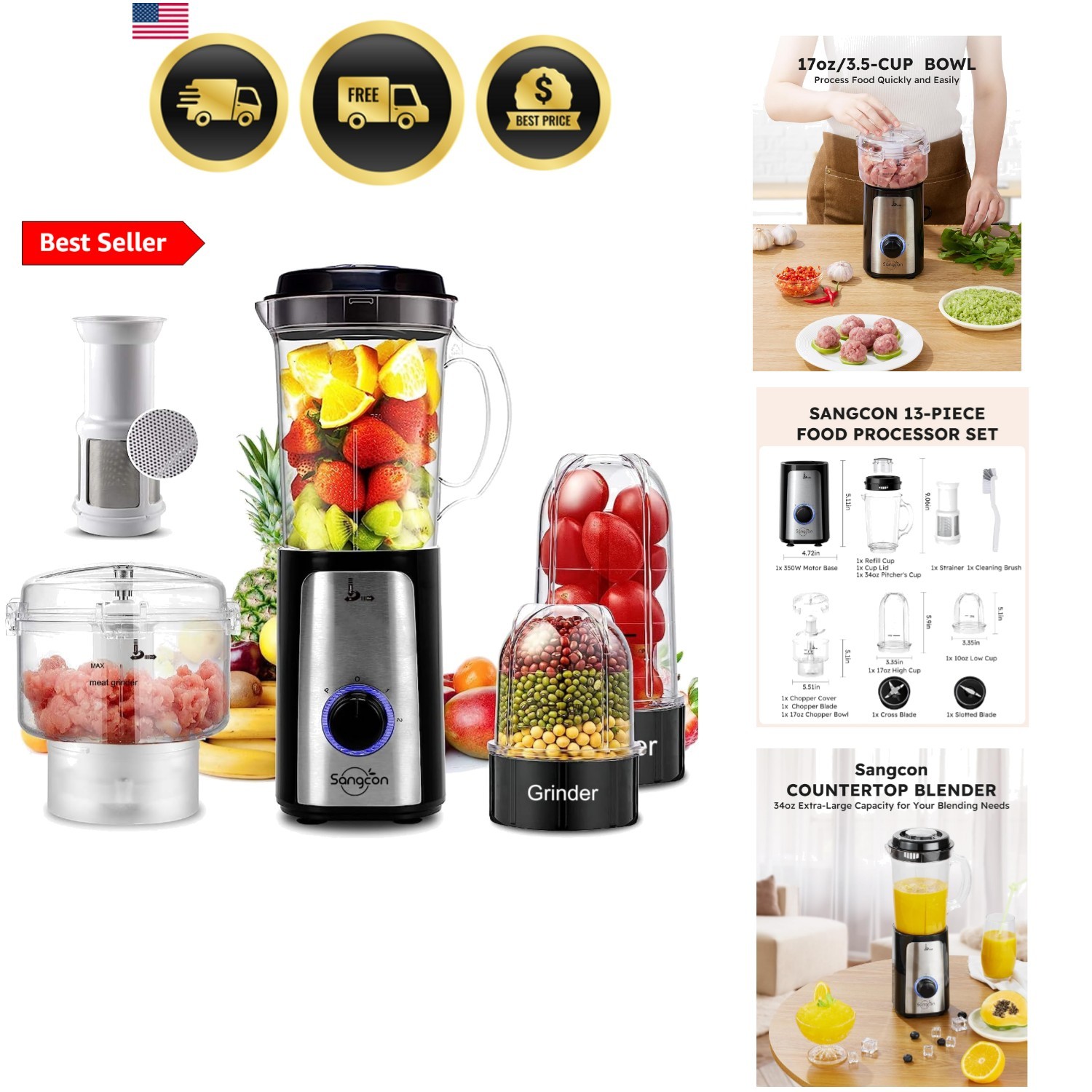 5 in 1 Blender and Food Processor Combo for Kitchen, Small Electric Food Chop…