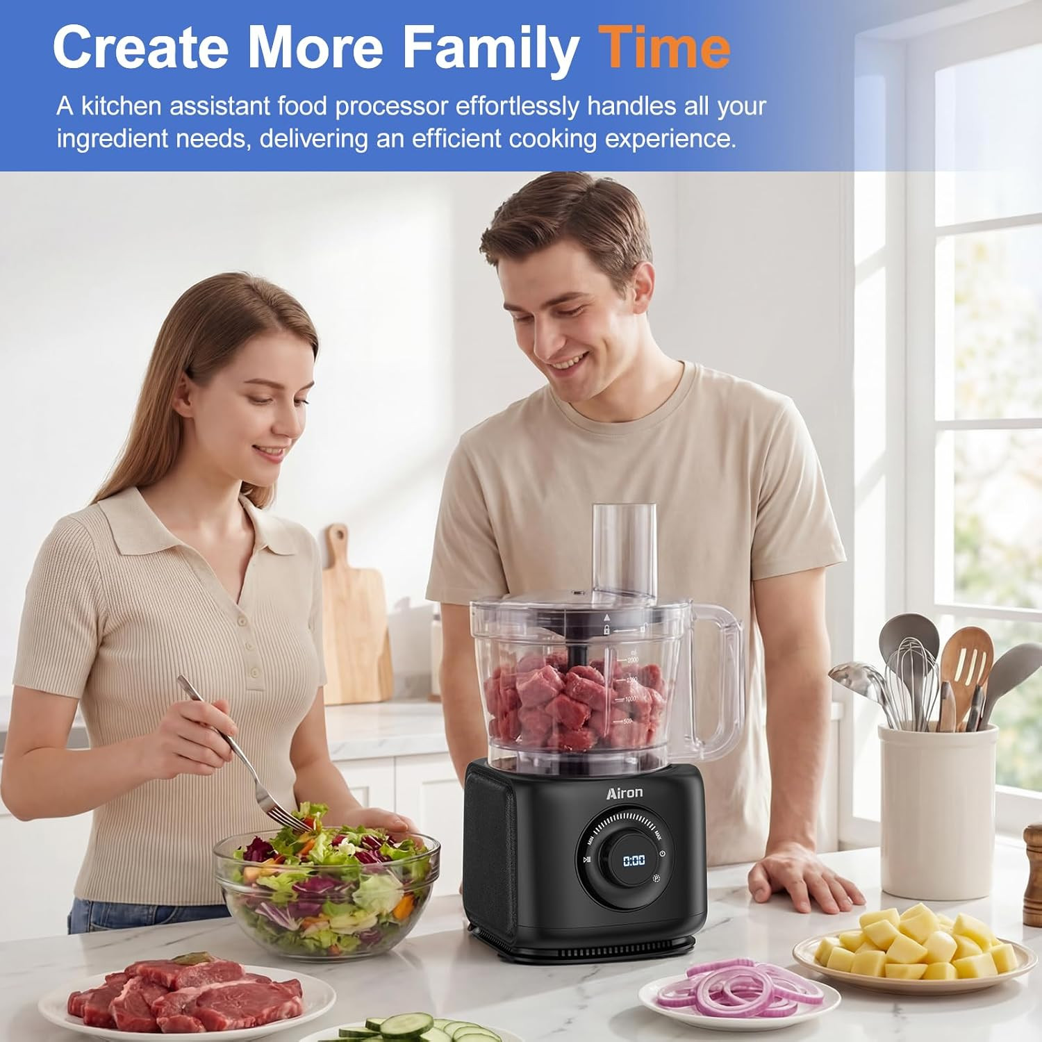 7-In-1 Professional Food Processor, 1000W Powerful Electric Vegetable Chopper, 1