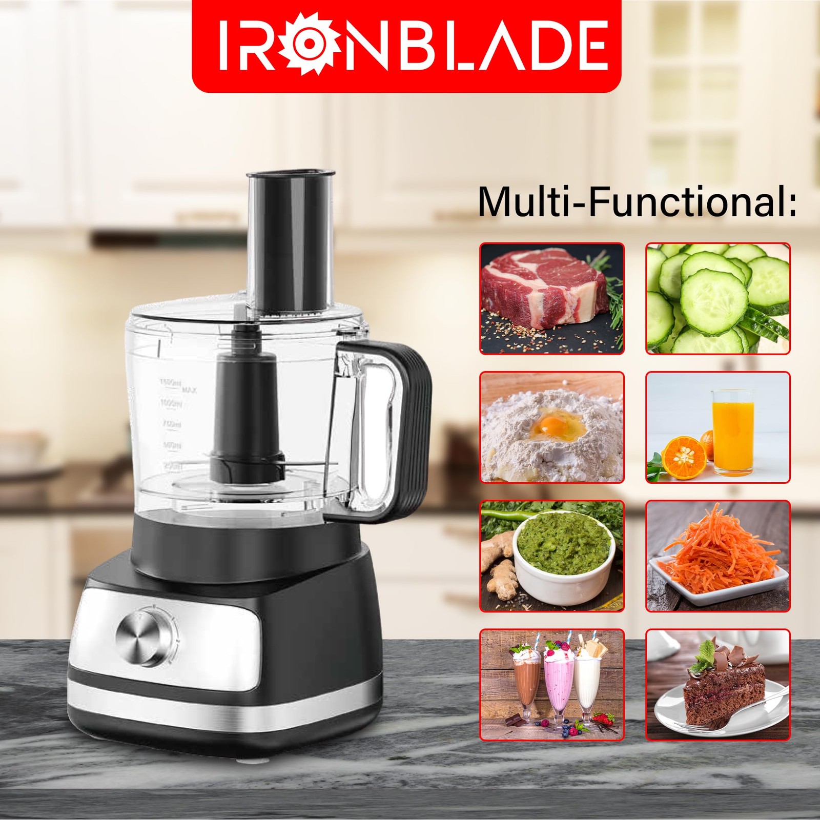 Emb Ironblade Series 5-In-1 Food Processor 1.5L Bowl 4-Speed Control