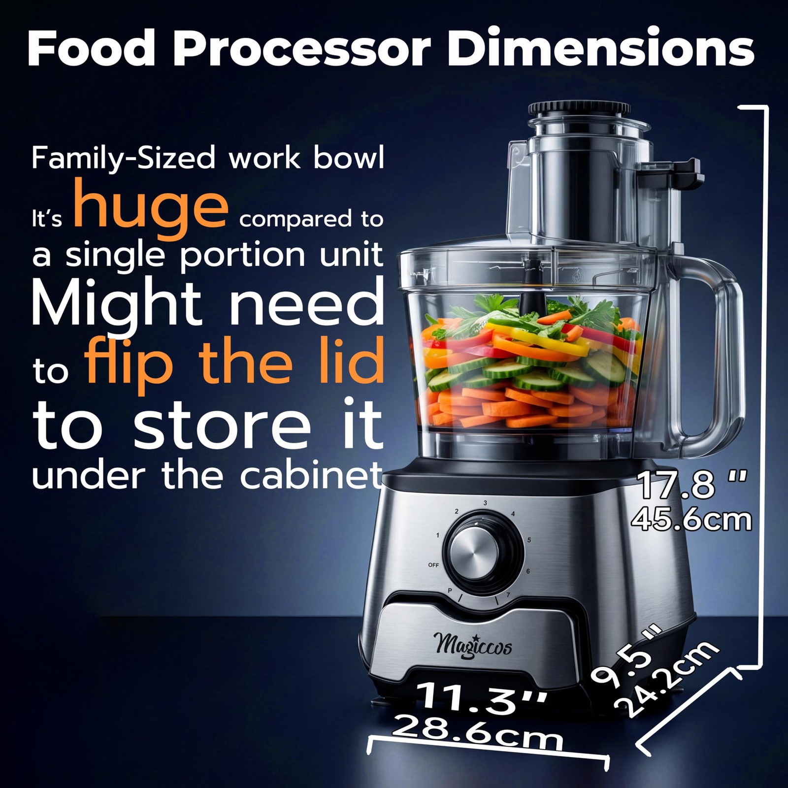 14-Cup French-Fry-Cutter Storage-Drawer Food-Processor – Large Feed Chute, Built