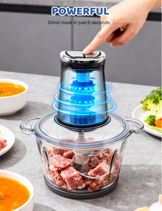 Procesador Alimentos 800W con Temporizador LED 2 Recipientes y 12 Cuchillas