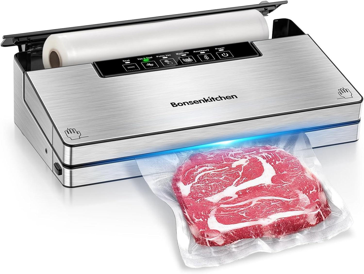 Bonsenkitchen Vacuum Sealer 7-in-1 Food Saver SS w/ Cutter & Bags Open Box
