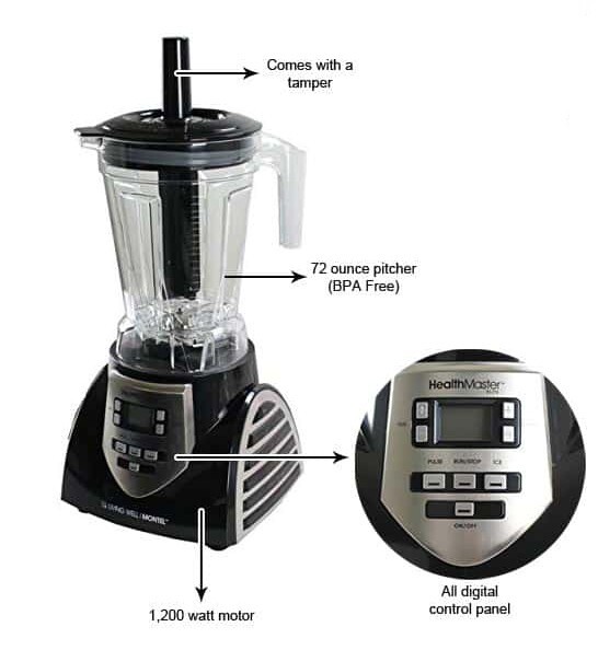 HealthMaster Elite JLA-8 1200W Blender Emulsifier – BPA-Free 60oz Jar