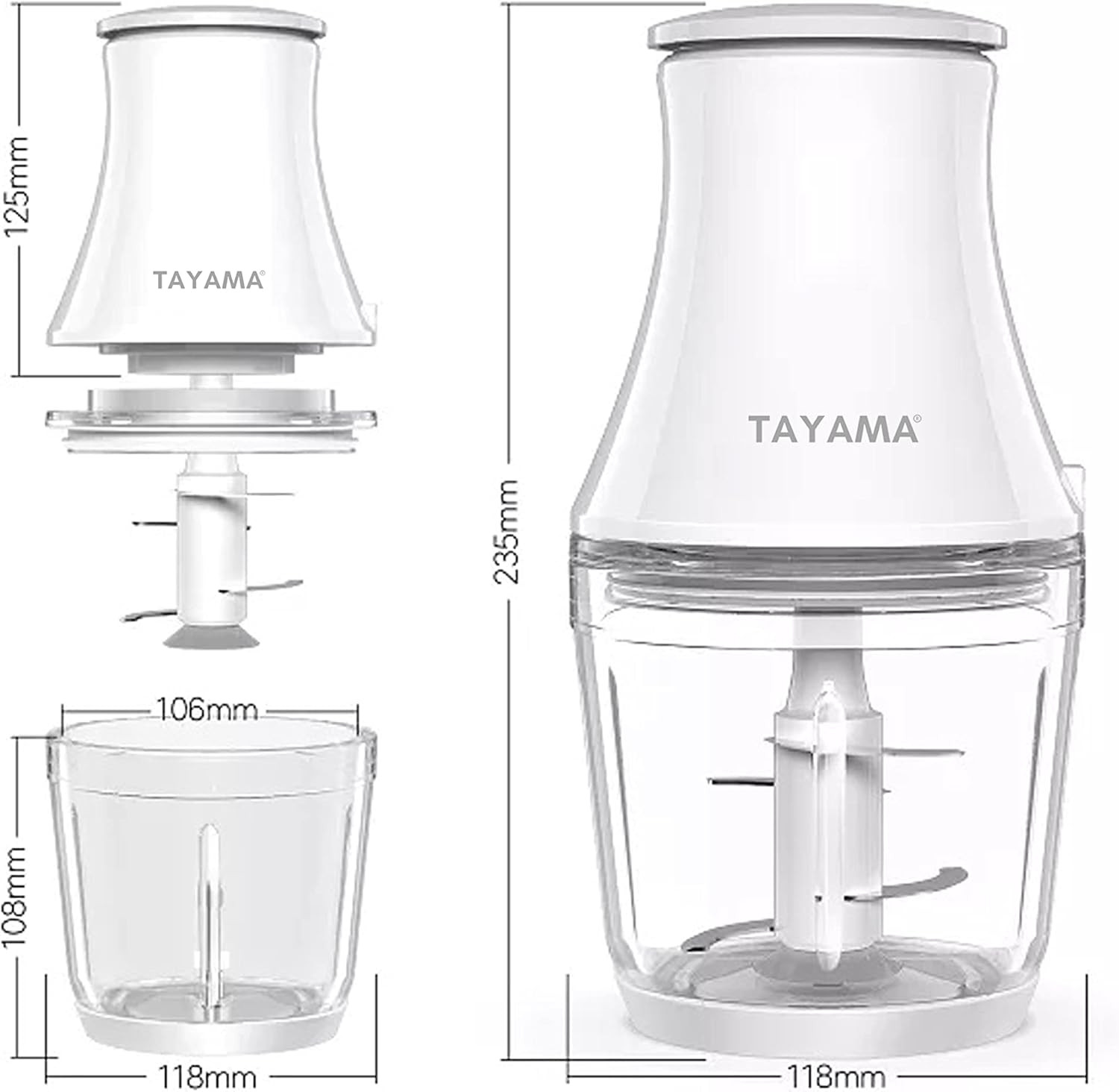 2.5 Cup White 200W Mini Chopper 4-Layer Blade Food Processor, Medium
