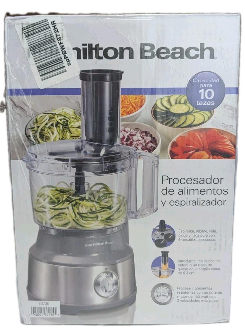 Hamilton Beach 10 Cup Spiralizing Food Processor 450W Motor Silver New Sealed