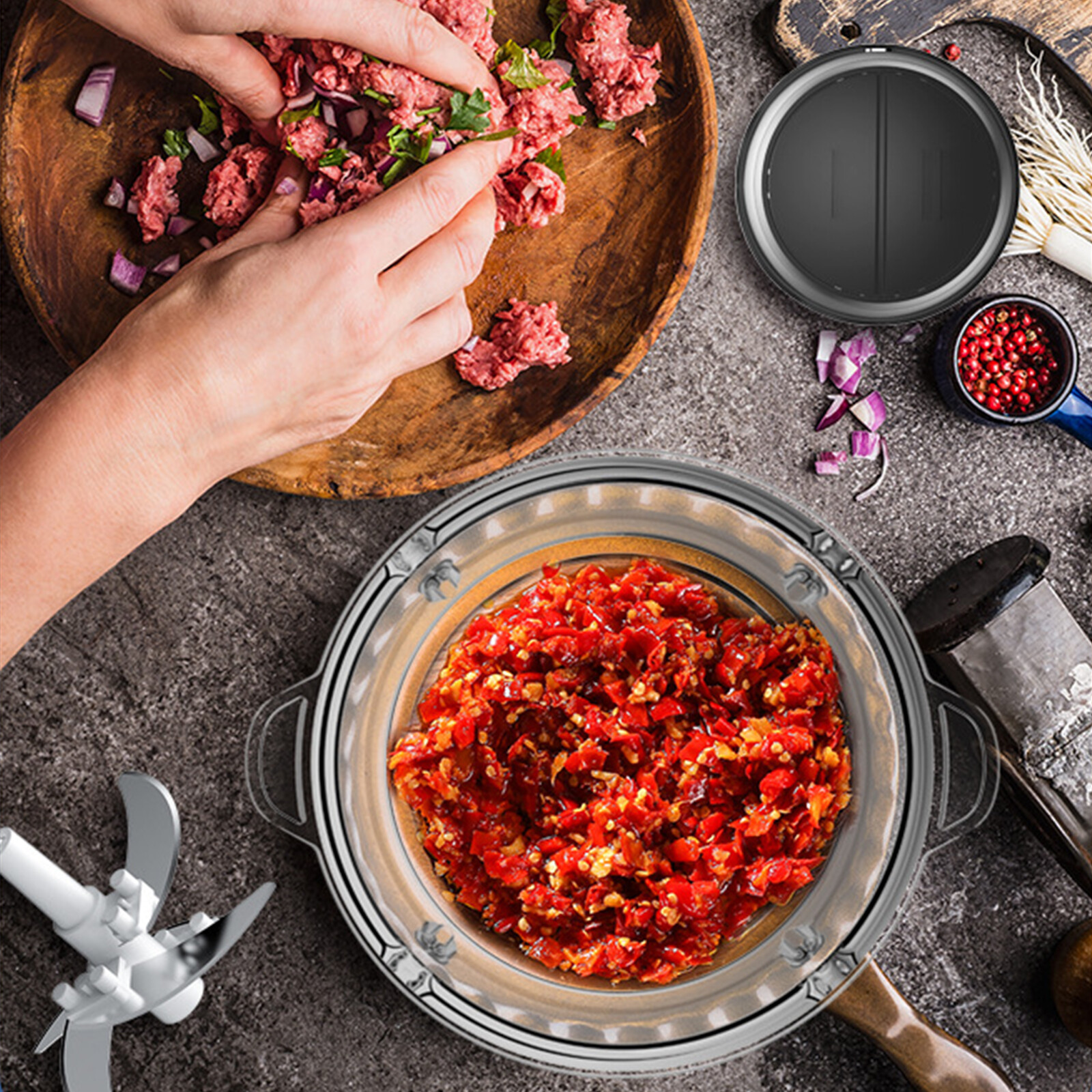 Electric Food Processors, 2L Food Chopper with Meat Grinder & Veggie Chopper