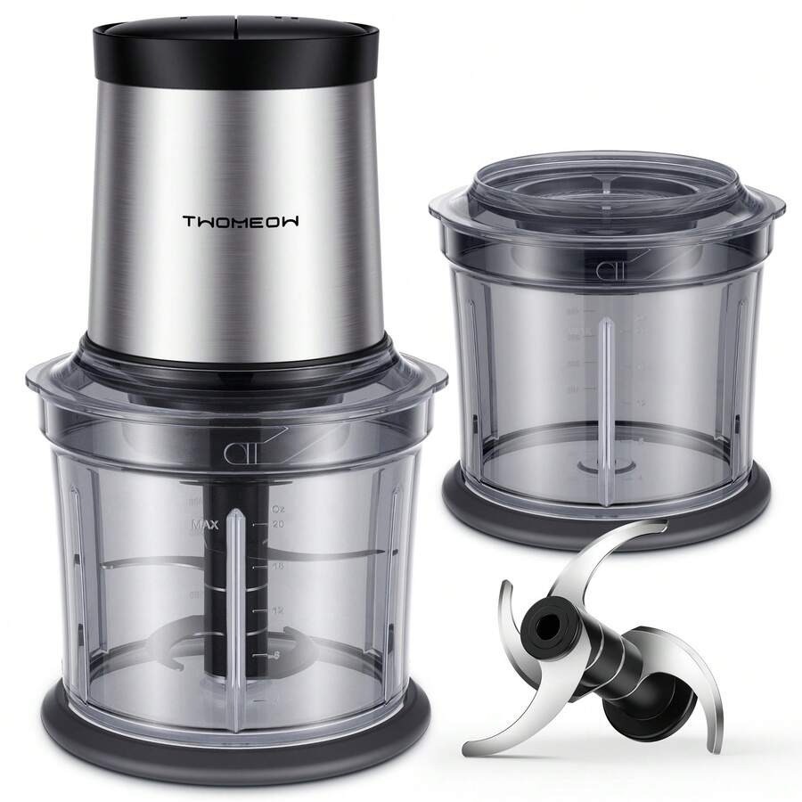 4-Cup Electric Food Chopper, 2 Bowls, 2-Speed, 4 Blades, Meat Grinder & Puree