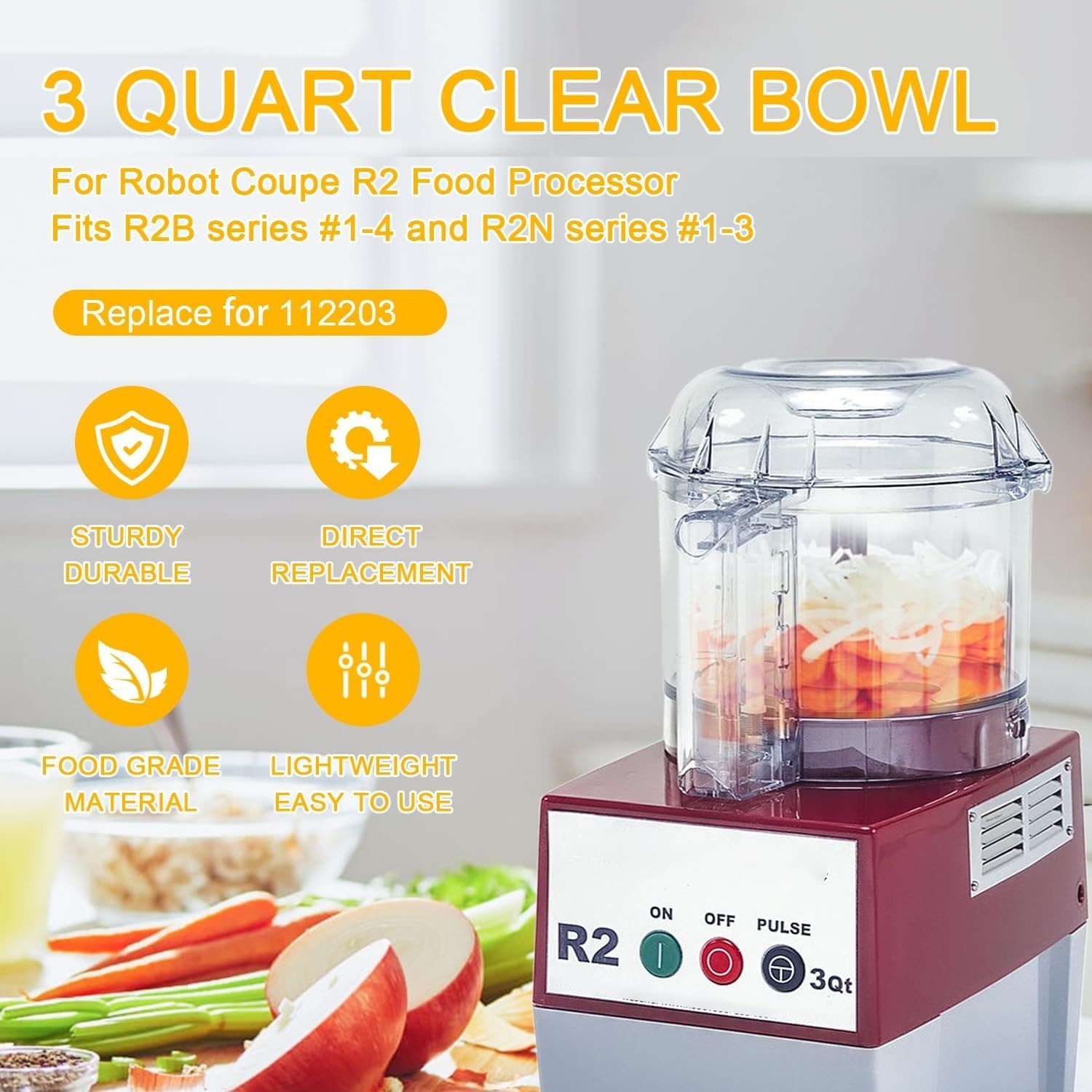 112203 Food Processor 3 Quart Clear Bowl compatible with Robot Coupe R2