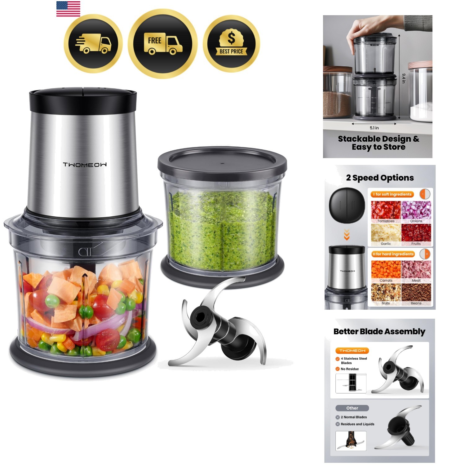 Food Processor 4 Cup, Electric Food Chopper, 【Small but Powerful】Meat Grinder…