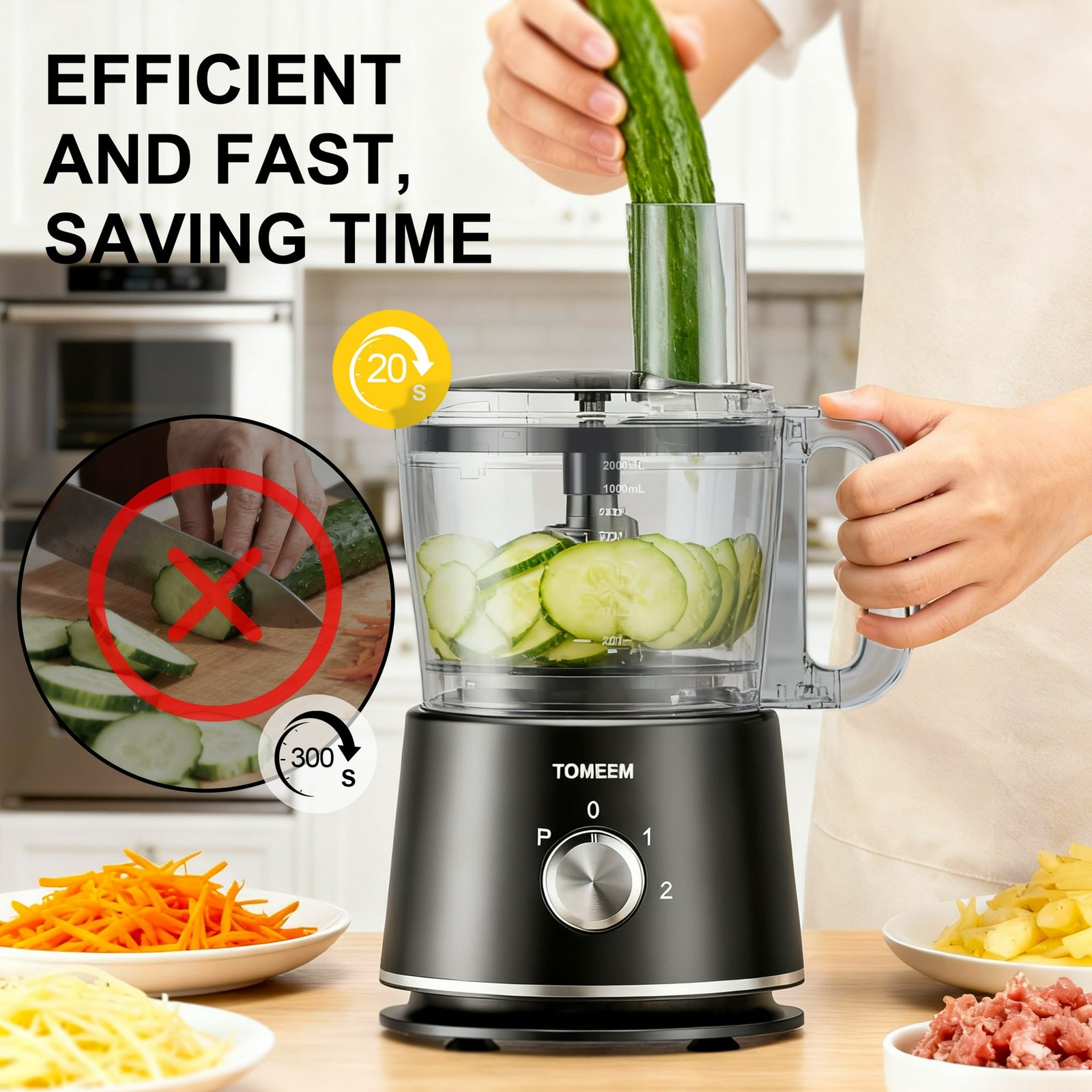 Food Processor 600W, 12 Cup, for Chop, Puree, Slice, Shred & Knead Dough