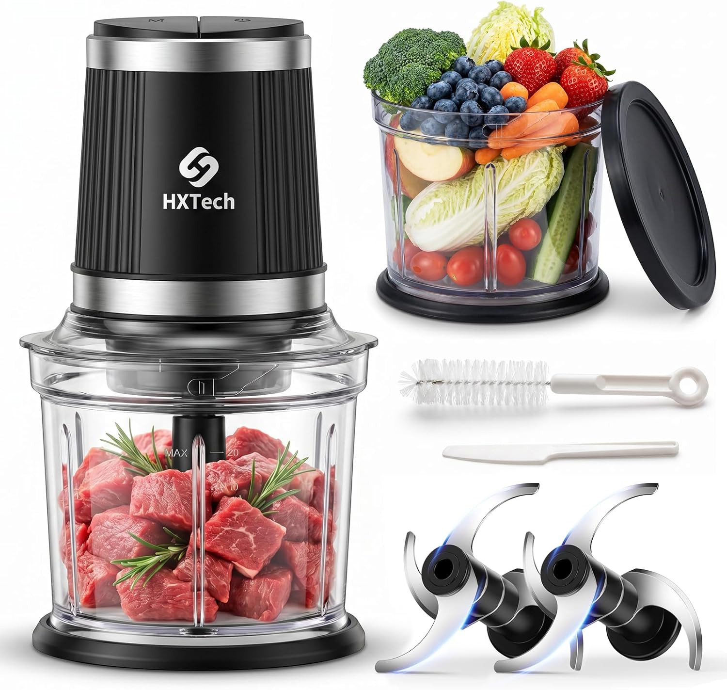 Food Processor Set: 2-Speed Electric Food Chopper with 2 Bowls (4 Cup+4 Cup), Ve