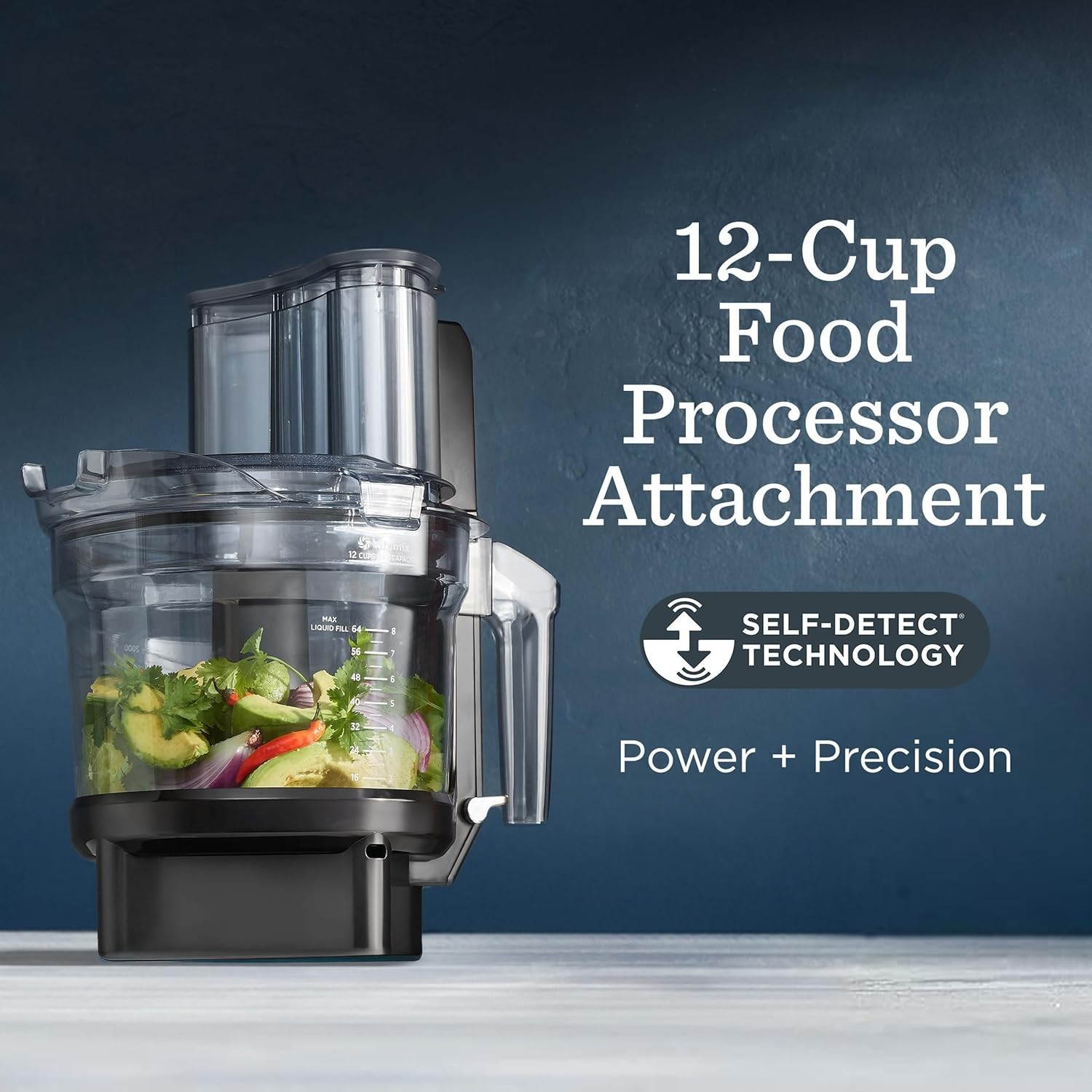 12-Cup Food Processor Attachment with SELF-DETECT, BPA-Free, with Multi-Use Blad