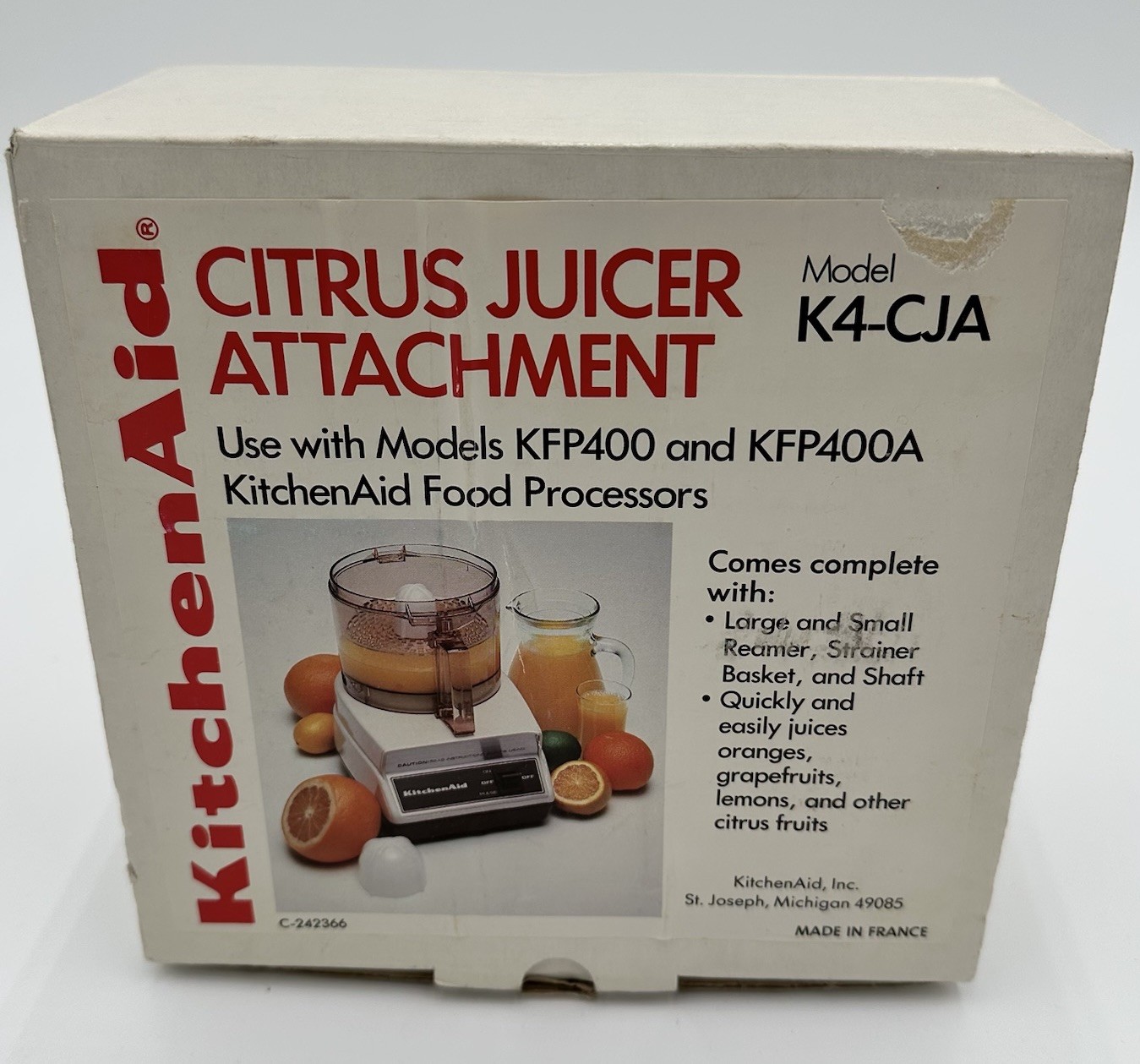 Kitchen Aid Juicer Attachment K4CJA Use With Models KFP400, KFP400A M1 Vintage