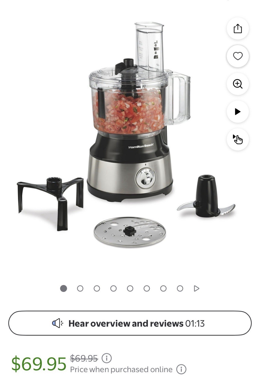 Hamilton Beach 70730 10-Cup 450W Bowl Scraper Food Processor, 2-Speed