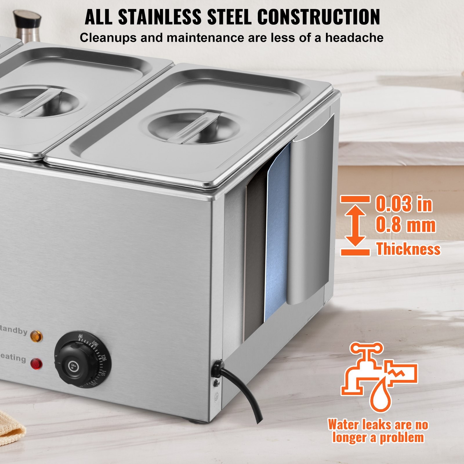 3-Pan Commercial Food Warmer, 17.4QT Electric Steam Table, 1200W Professional Co