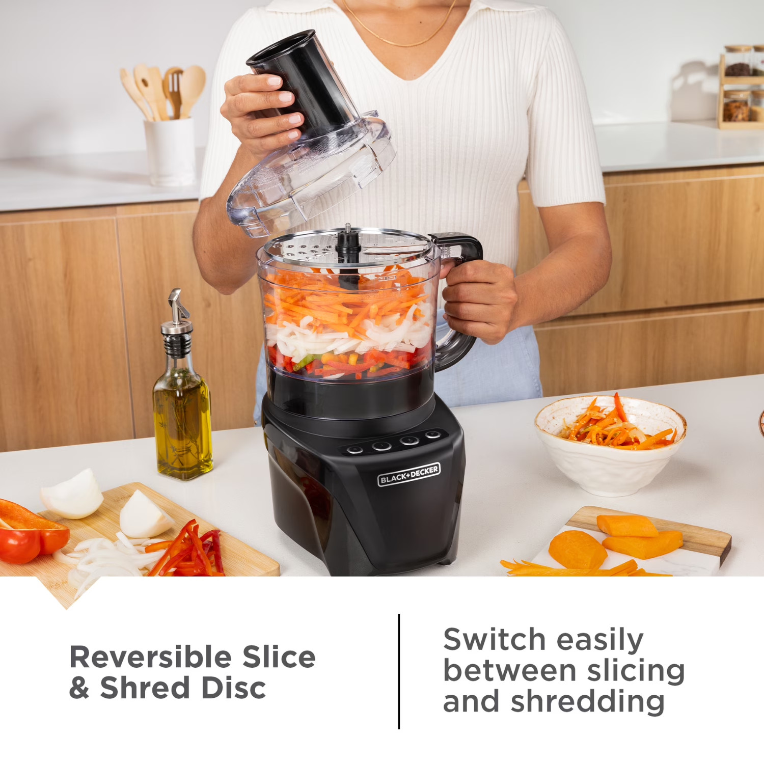 BLACK+DECKER 8 Cup Food Processor 2 Speeds Pulse Chop Slice Shred 850W