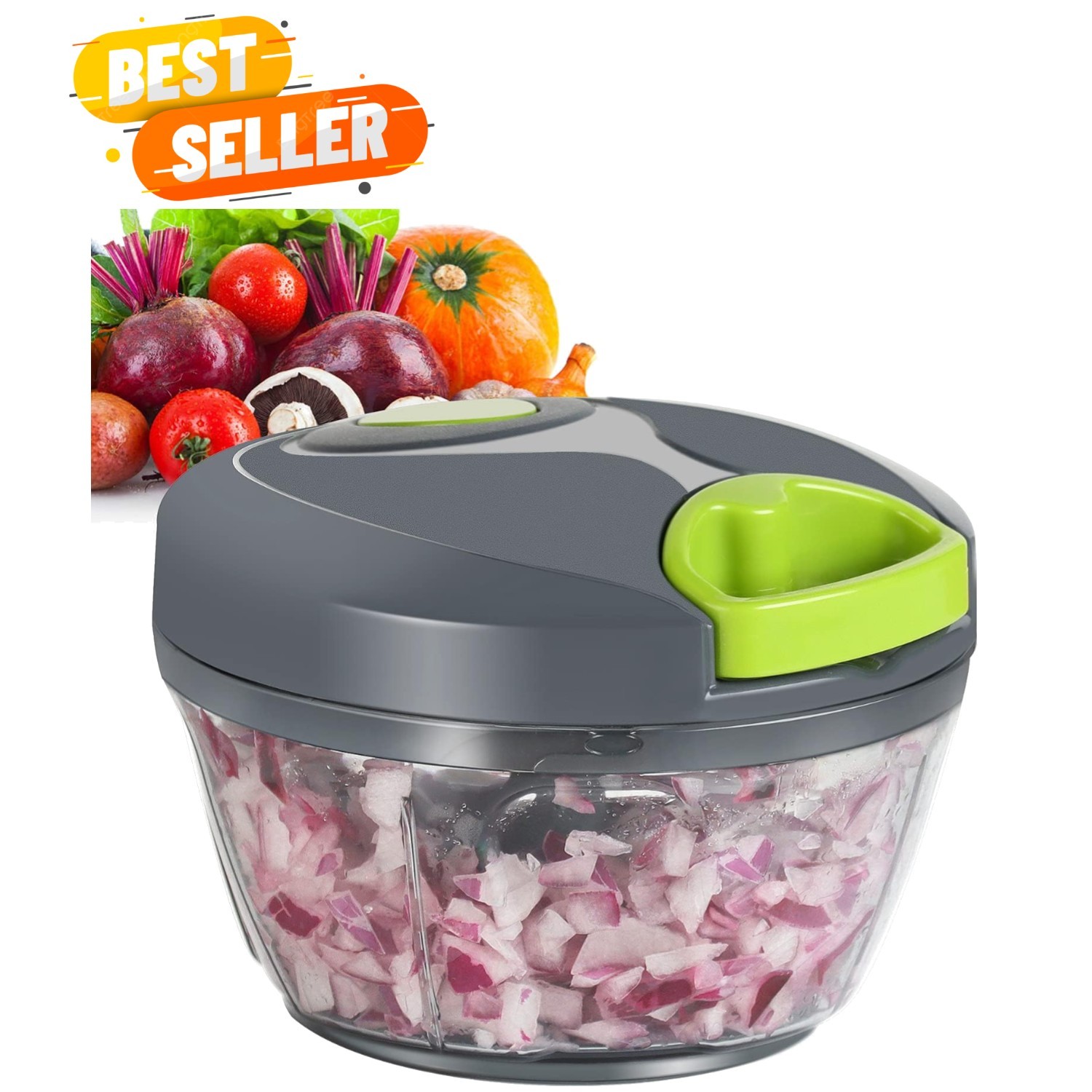 500ml Manual Food Processor: Portable Vegetable Chopper & Garlic Mincer in Grey
