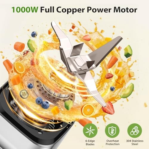 Blender/Food Processor Combo Max 1000W, 4 in 1 34oz Pitcher, 22oz Blending