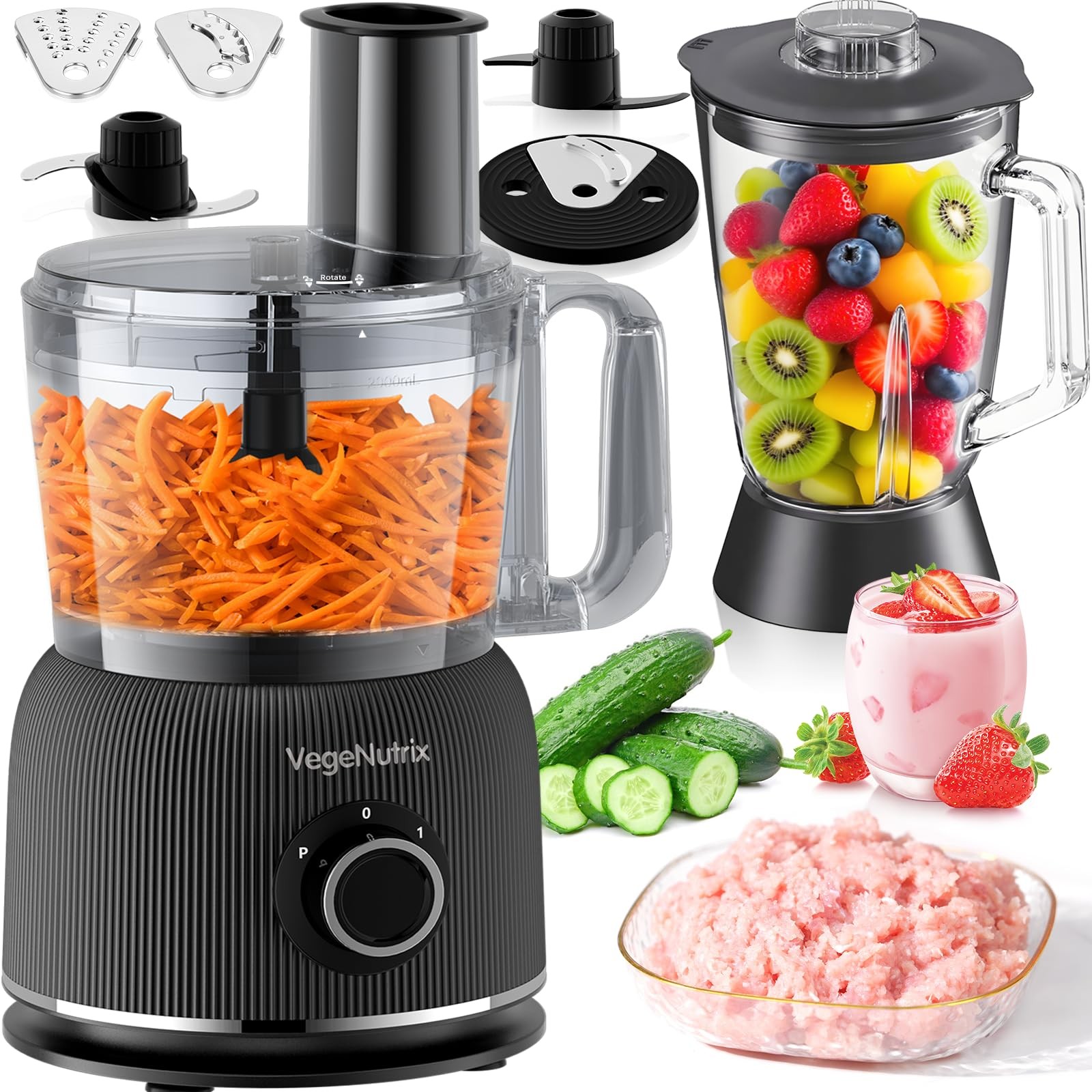 Food Processor and Blender Combo, 88 oz Food Chopper for Meat, Vegetable and …