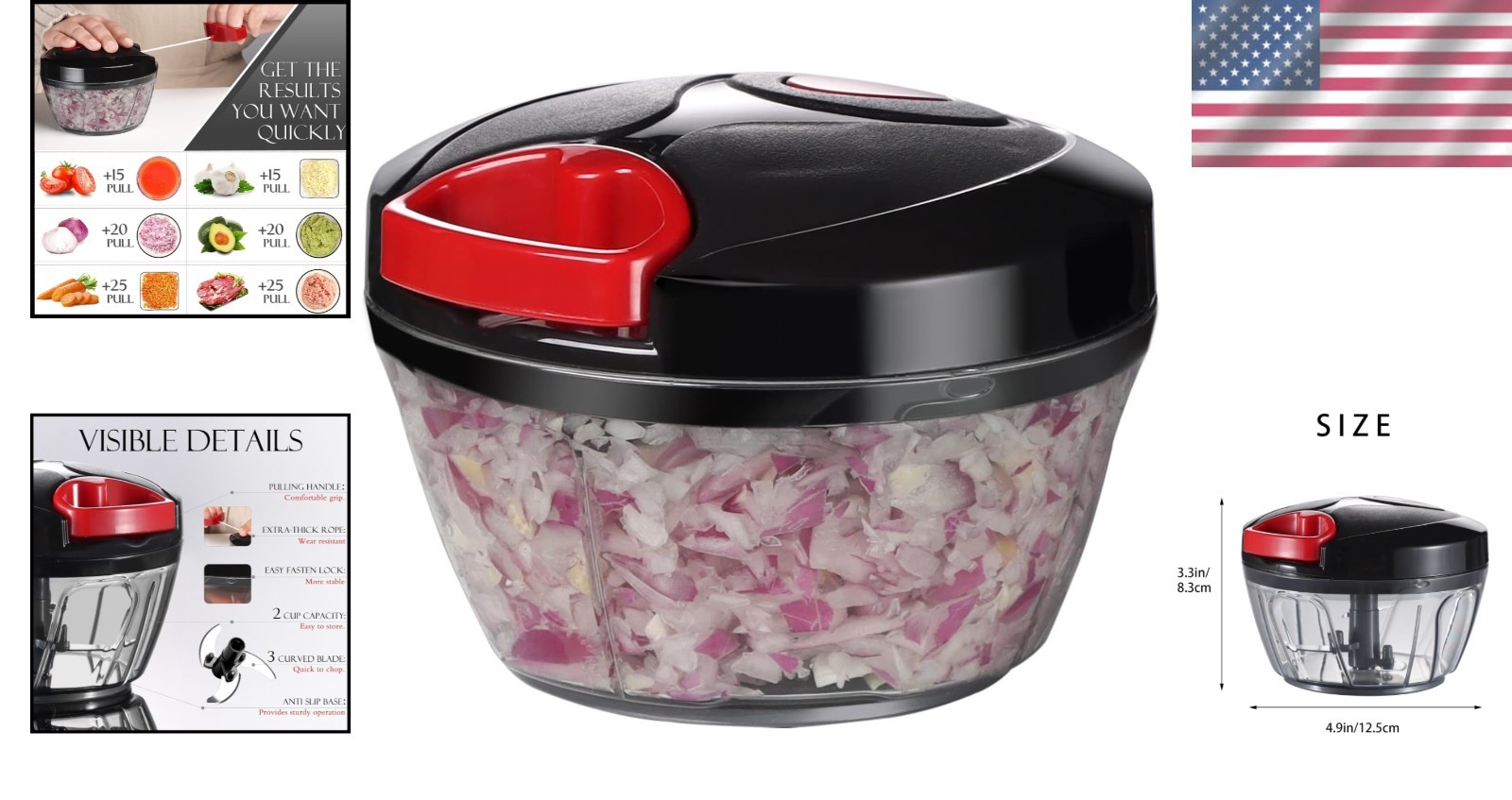 Durable Hand Pull String Food Processor – 500ml Vegetable & Garlic Chopper