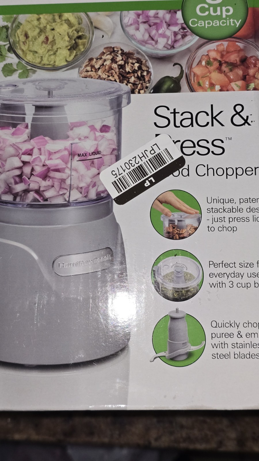 Hamilton Beach 3-Cup Stack Press Electric Food Chopper