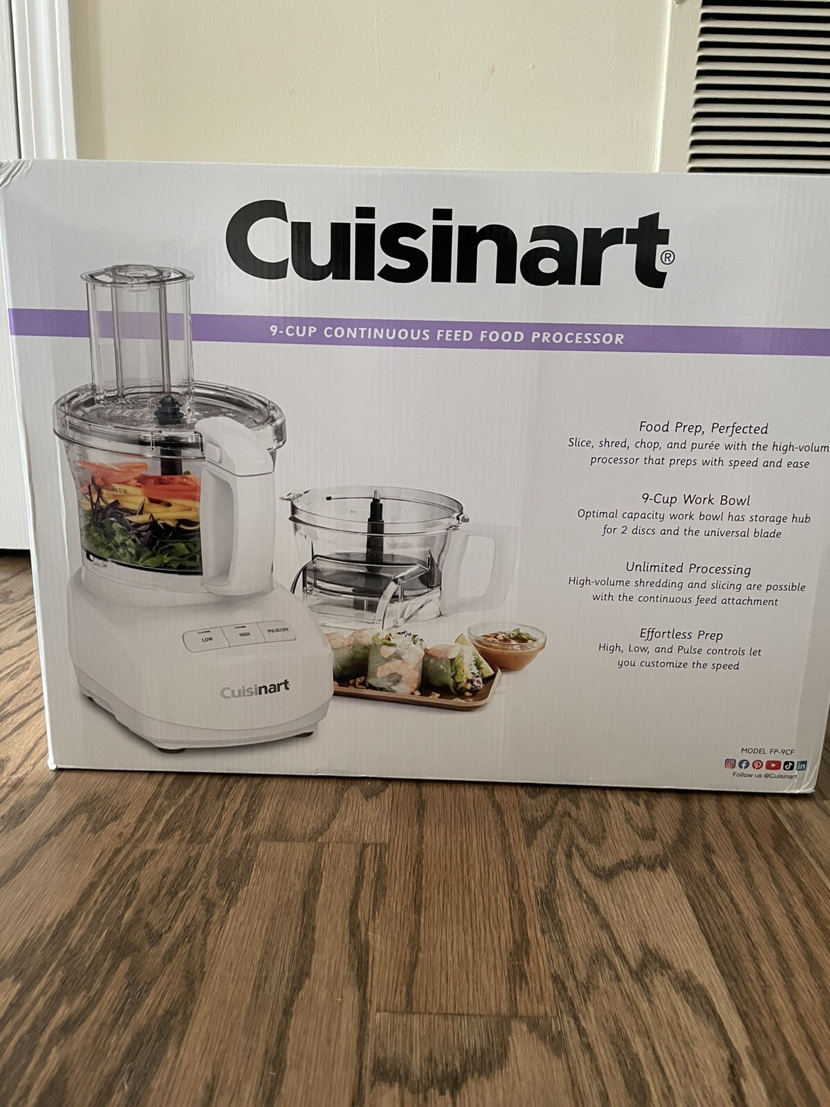New Cuisinart FP-9CF 9-Cup Continuous Feed Core Food Processor -White, 350 Watts