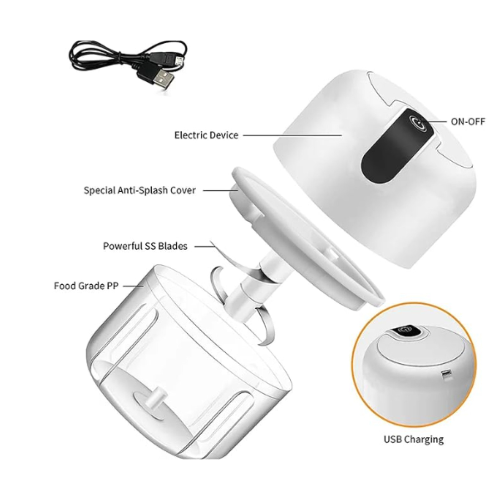 250ML Electric Garlic Chopper Mini Portable Veggie Grinder Masher Onion Wireless