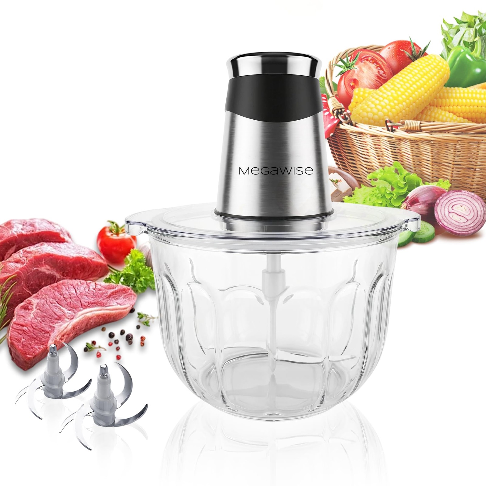 MEGAWISE Electric Food Processor, 1000W Meat Grinder & Vegetable Chopper with…