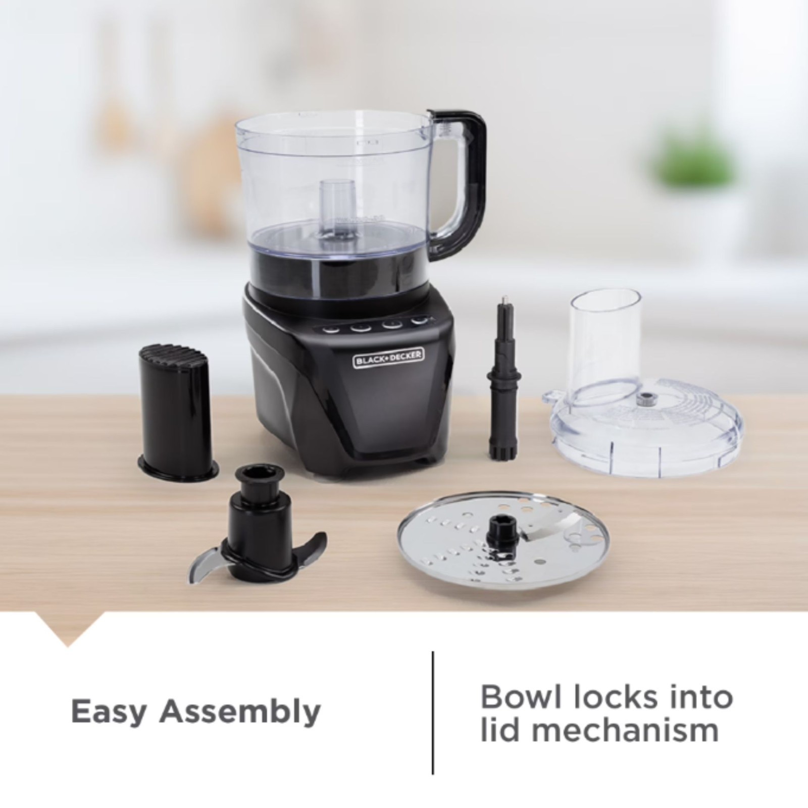 BLACK+DECKER Easy Assembly 8-Cup Food Processor 850W 2 Speeds + Pulse Chop