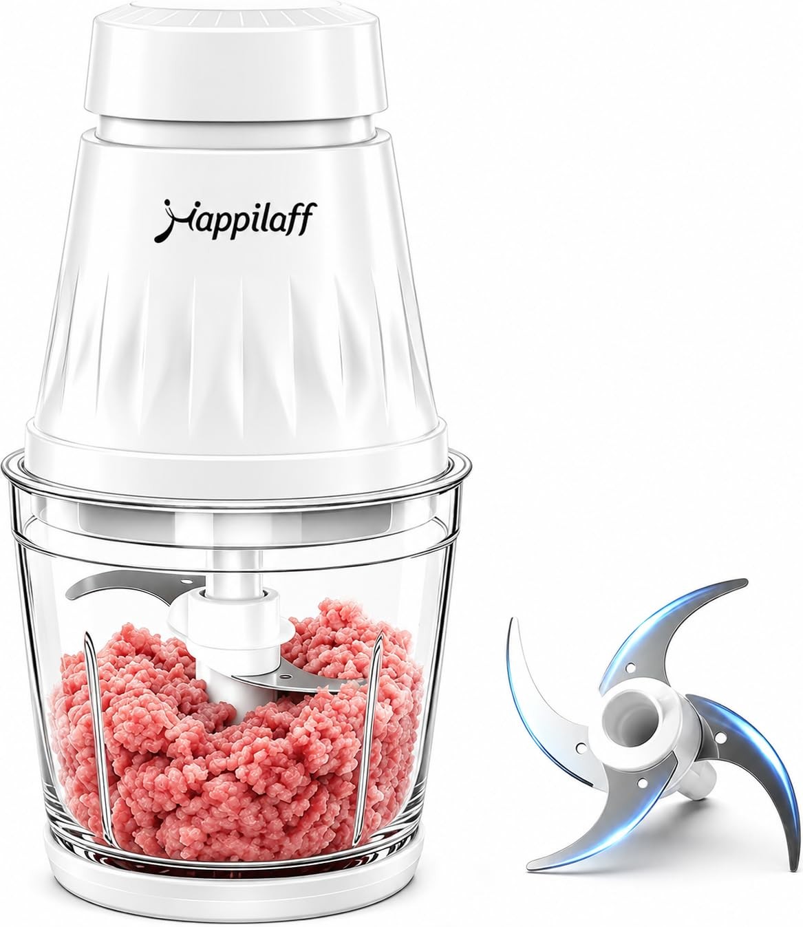 Happilaff 5-in-1 Food Processor 350W Chopper Blender 600ml Glass Bowl