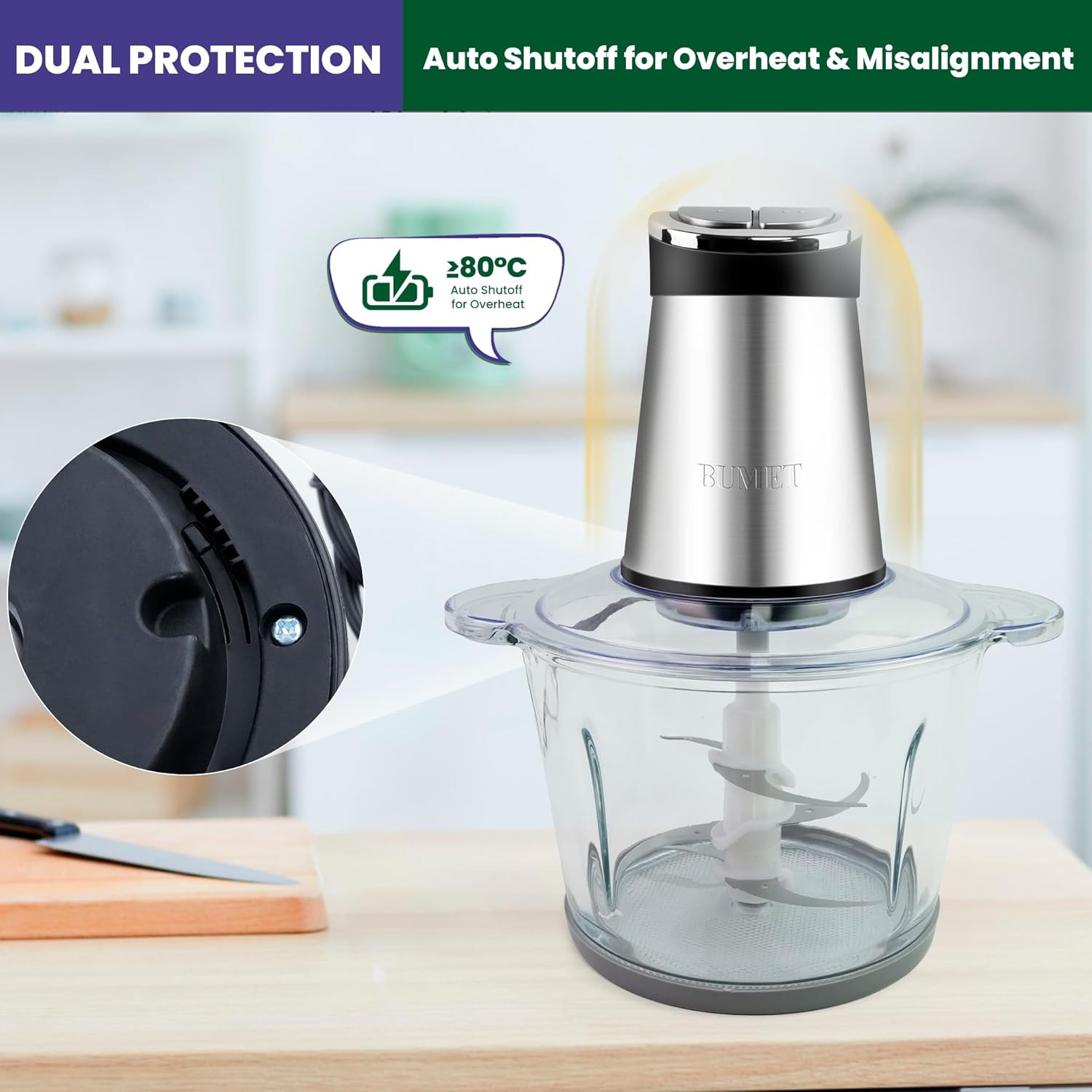 2X12-Cup Bowls 800W Electric Food Processor with LED Timer. 3-Tiered 6 Cutting E