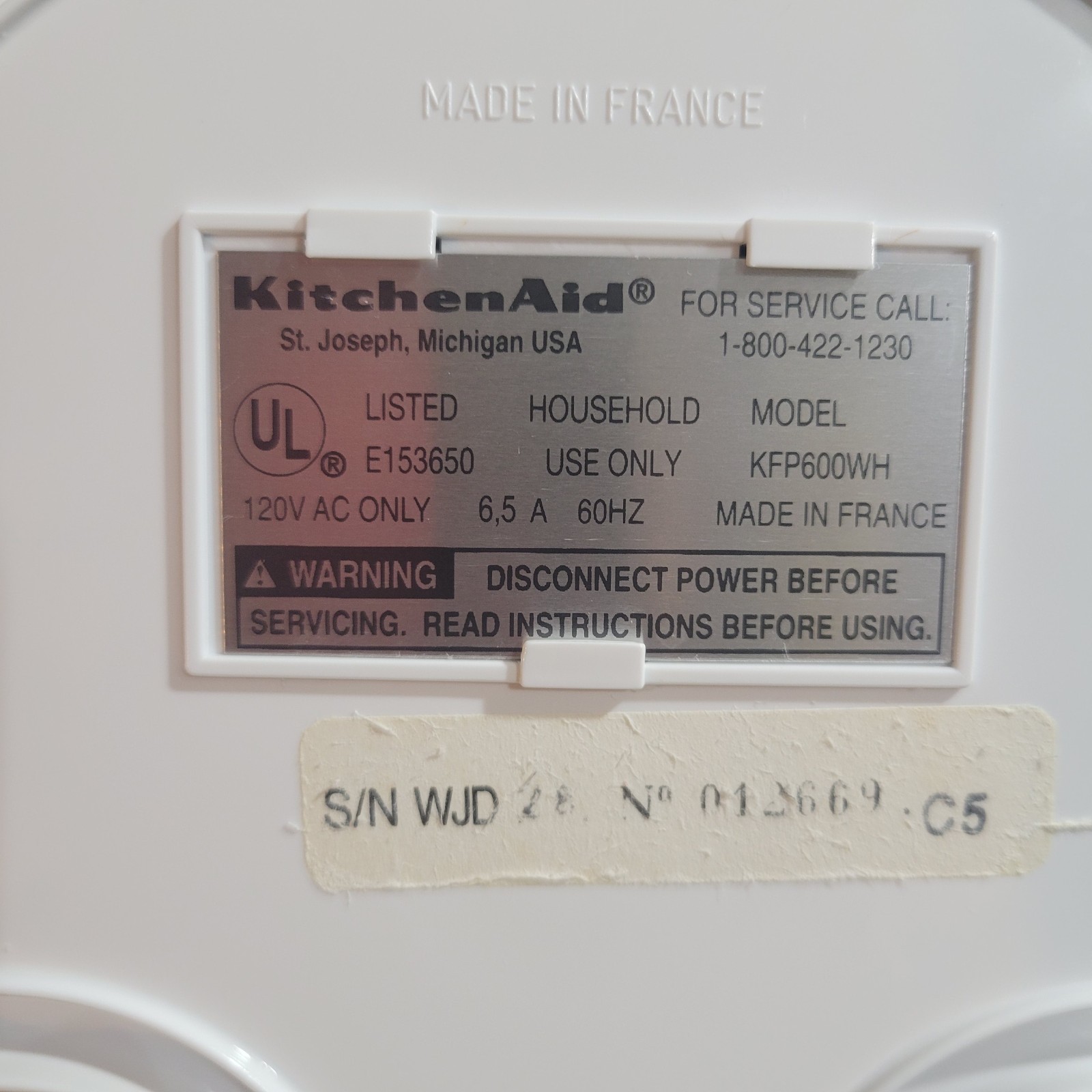 KitchenAid Food Processor MOTOR BASE Only KFP600WH 11-Cup White Tested VIDEO
