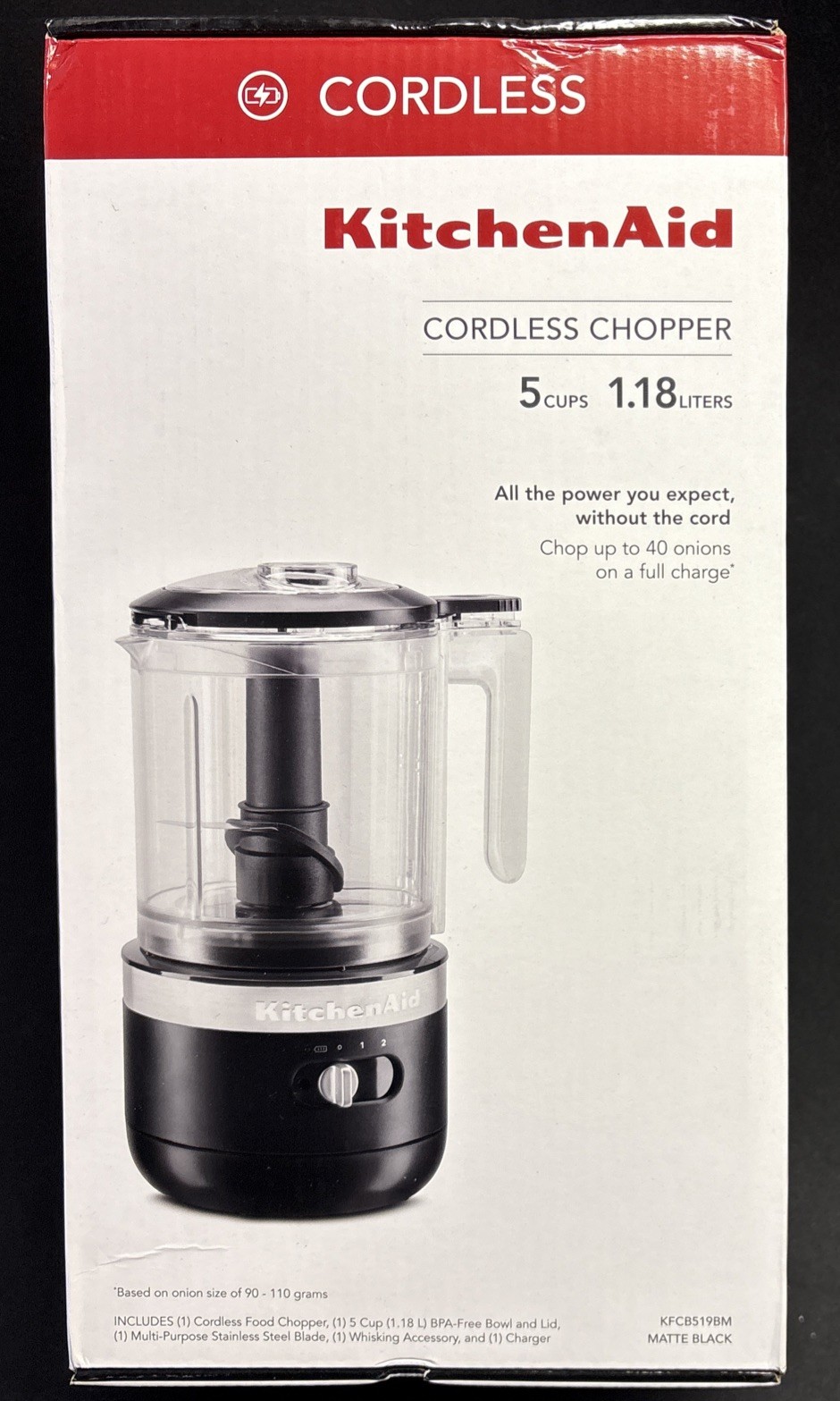 New KitchenAid 5-Cup Mini Food Chopper Cordless KFCB519BM, Matte Black