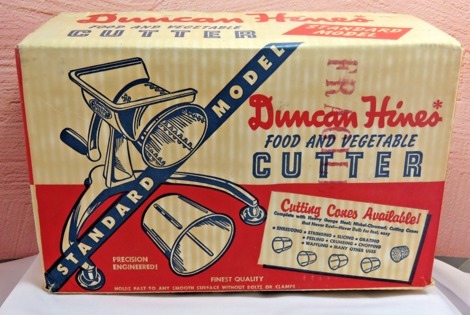 Vintage Duncan Hines Manual Food & Vegetable Cutter w/ 4 Cutting Cones & Box