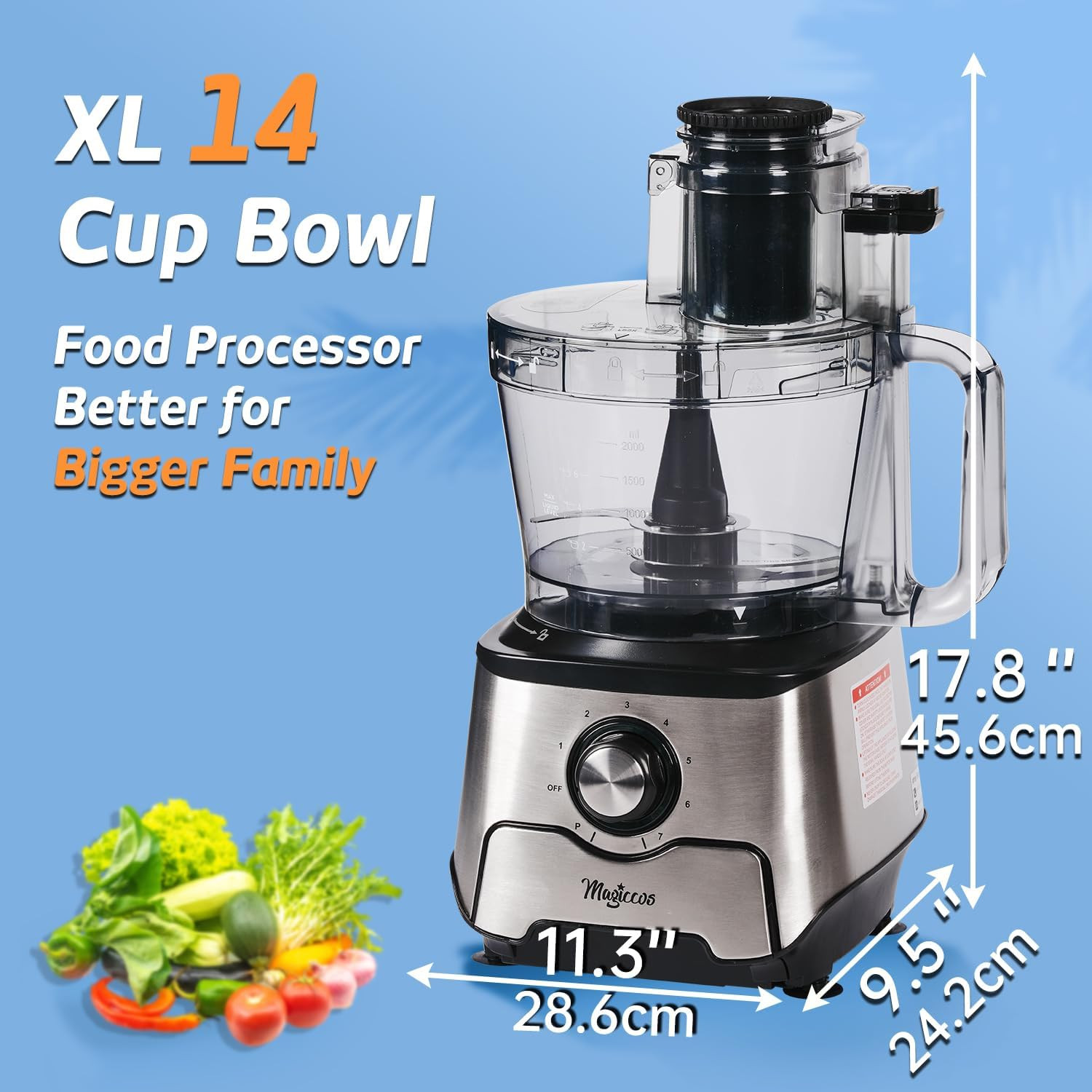 14-Cup French-Fry-Cutter Storage-Drawer Food-Processor – XL Bowl, Large Chute &
