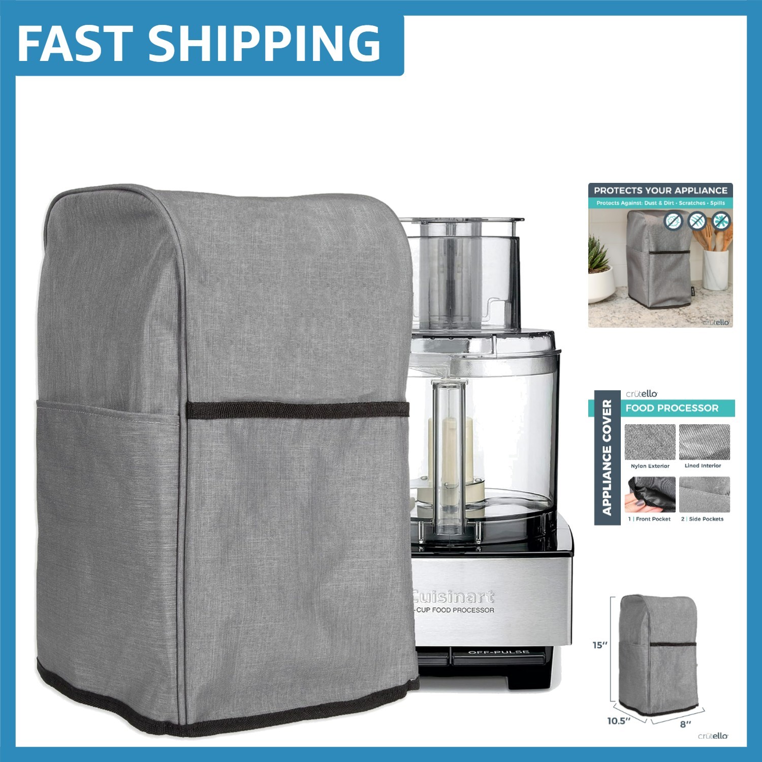 Elegant Food Processor Cover with Front & Side Pockets for 11-14 Cup Models