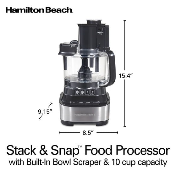 Hamilton Beach 10 Cup Food Processor and Chopper with Stack & Snap Design, Black