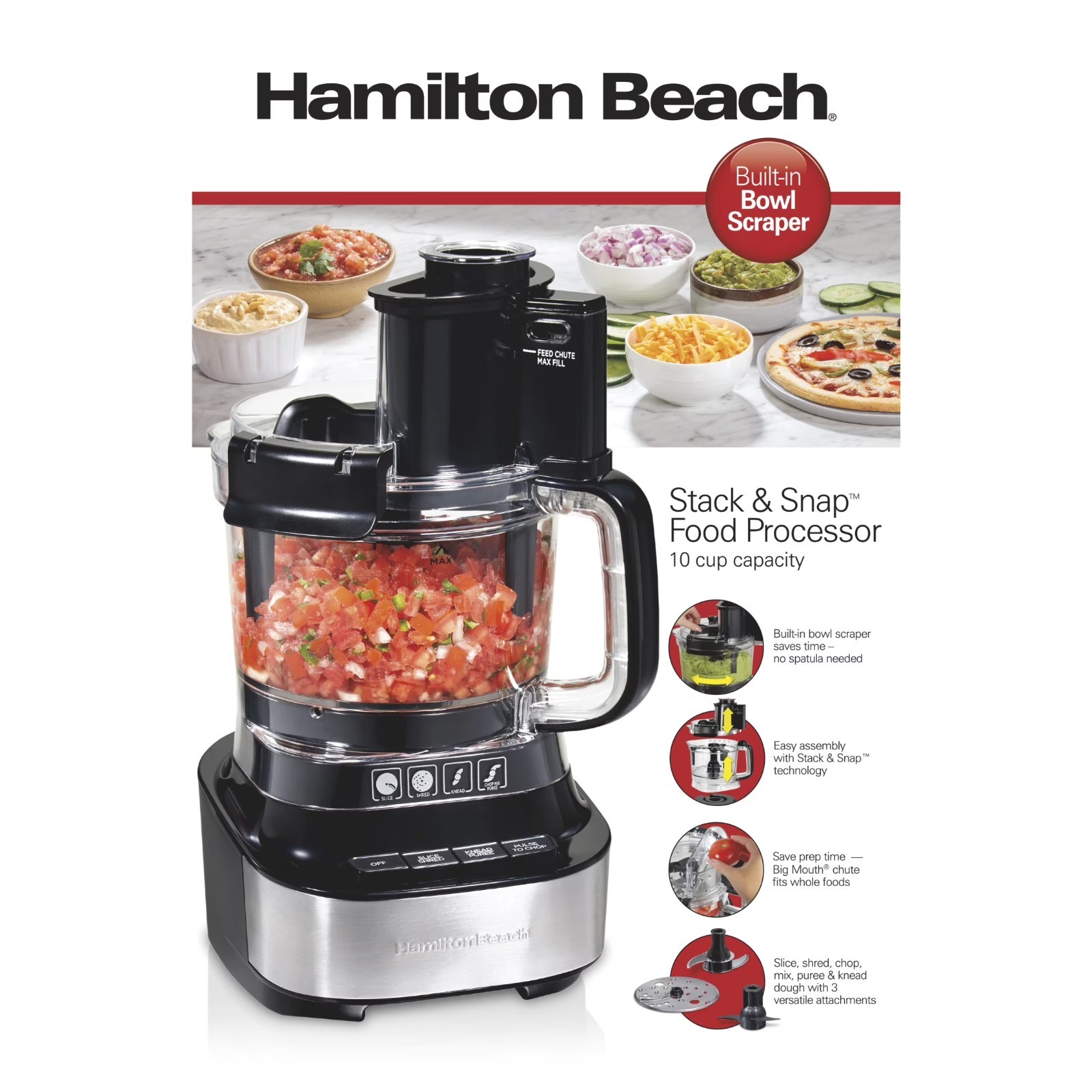 Hamilton Beach 10 Cup Food Processor and Chopper with Stack & Snap Design, Extra